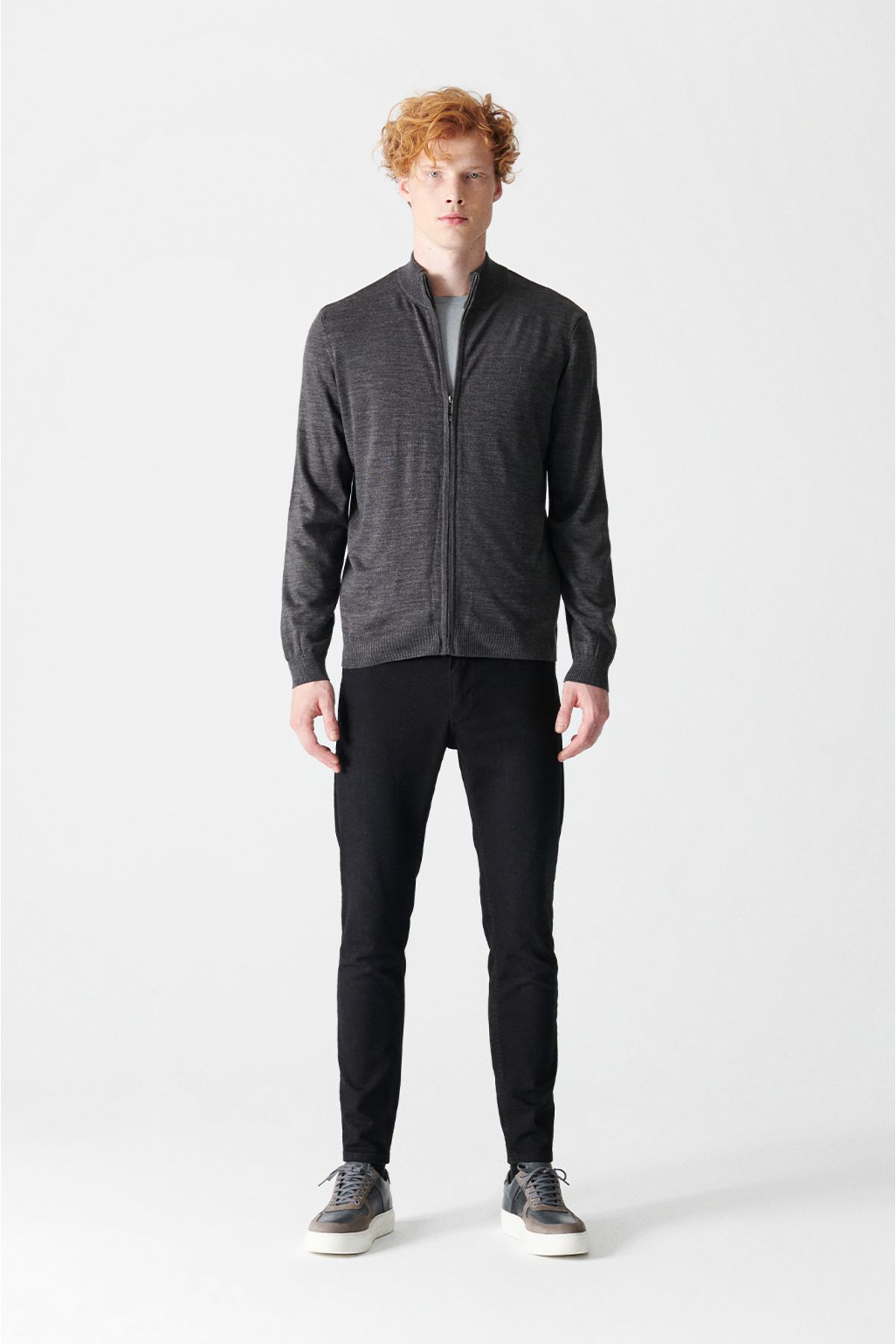 Avva-Pánský antracitový stojáček se zipem Basic Cardigan E 005004 6