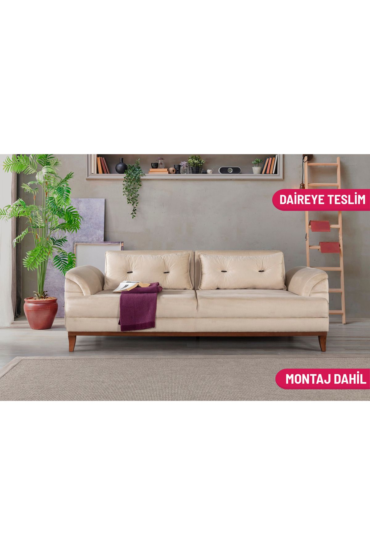 Elance Home Setera Üçlü Yataklı Kanepe Babyface Krem