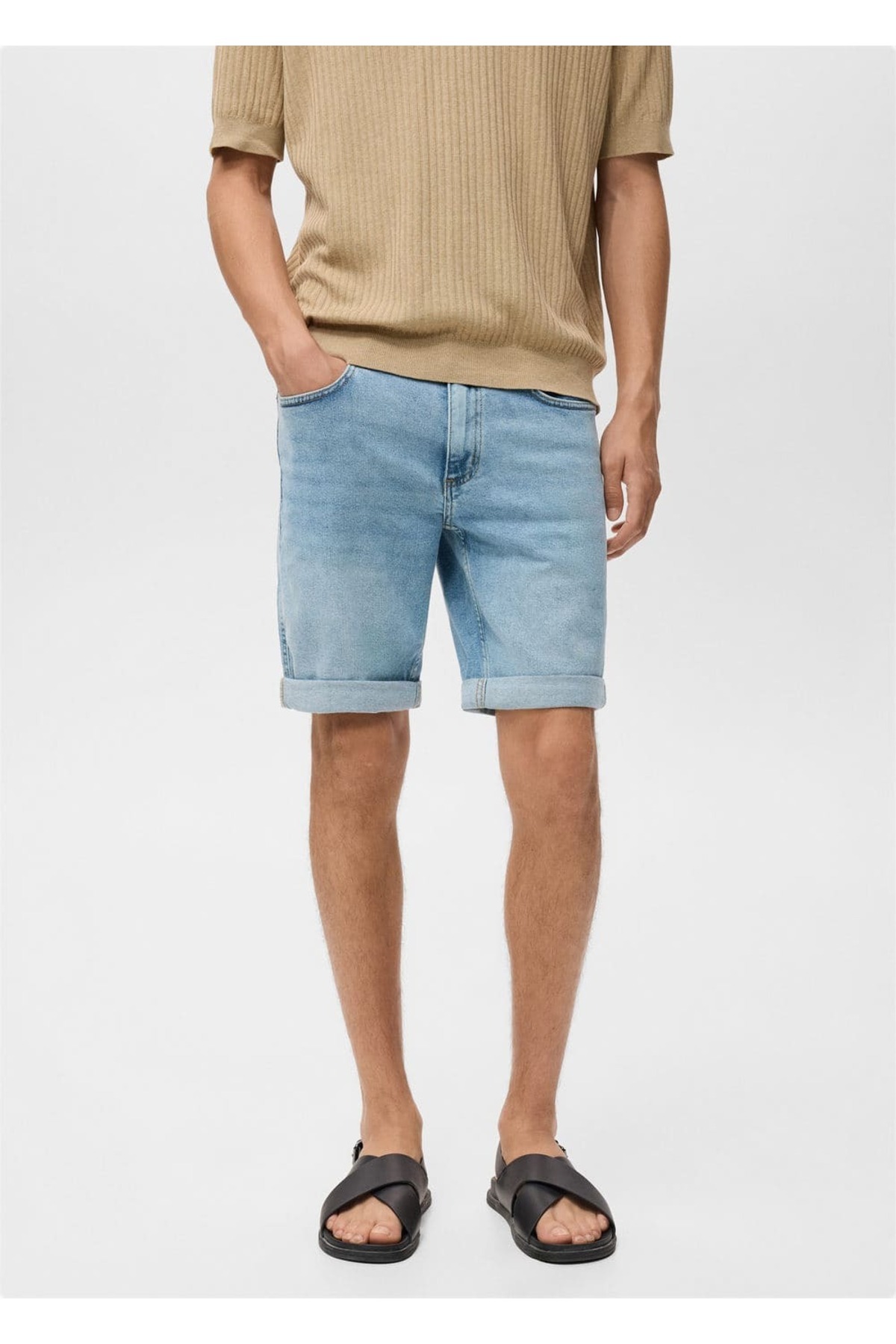 Slim fit kot bermuda şort