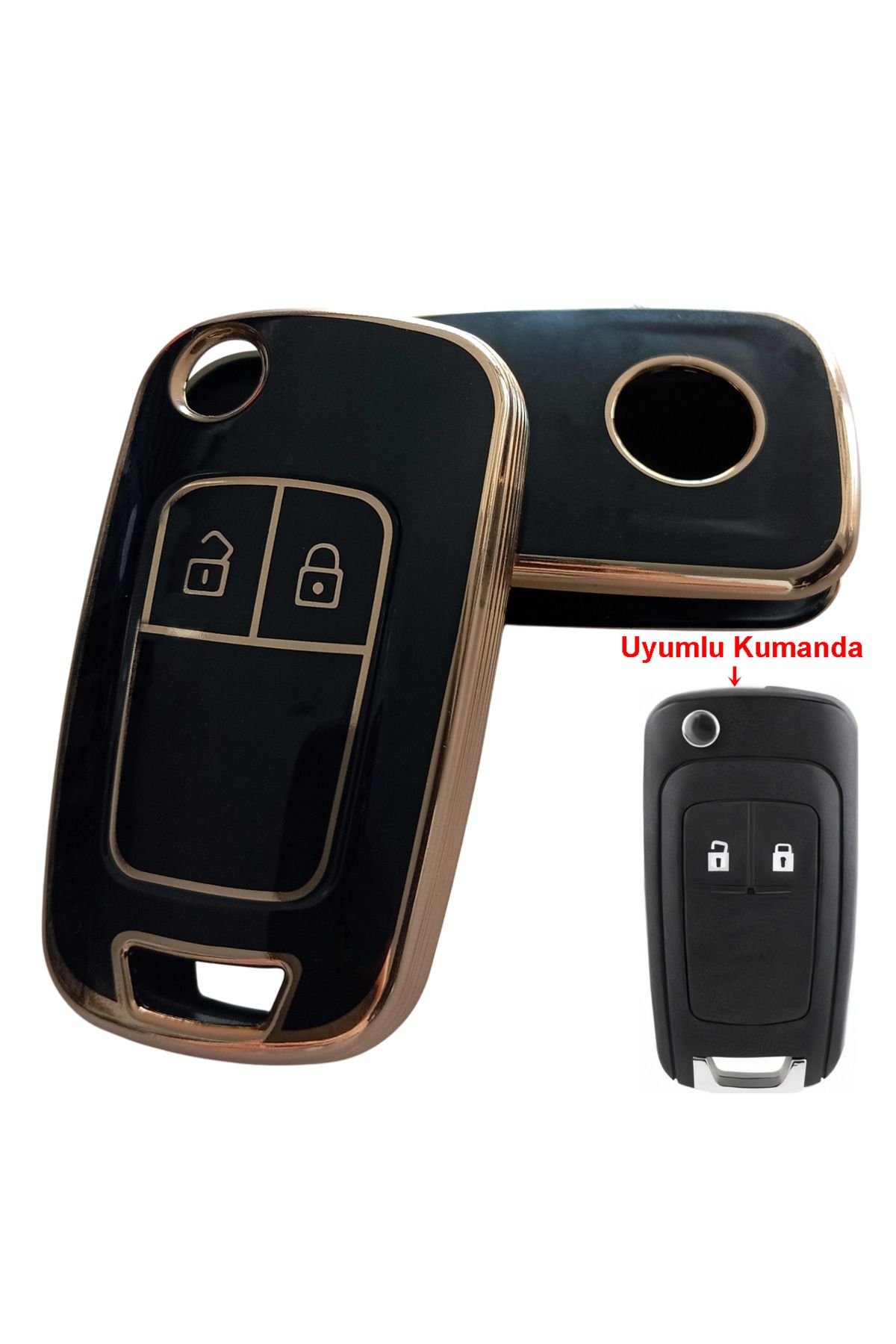 Kasey Opel Astra J Insignia Chevrolet Cruze Uyumlu Kumanda Anahtar Kılıfı Oto Anahtarlık Siyah Gold