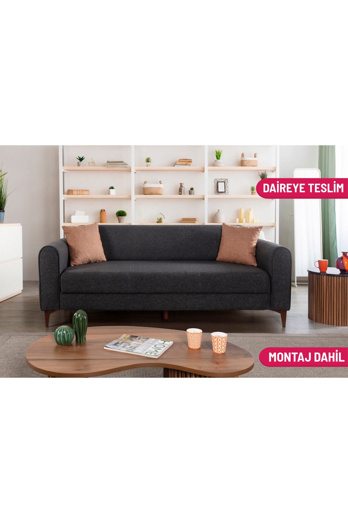 Elance Home POTTUS YATAKLI SANDIKLI ÜÇLÜ KANEPE ANTRASİT