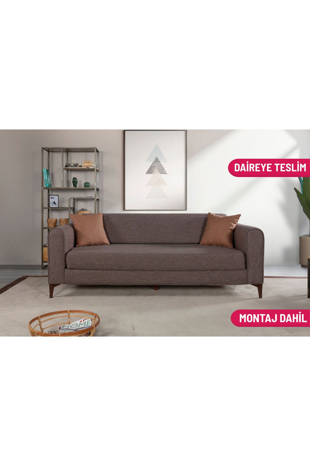 Elance Home POTTUS YATAKLI SANDIKLI ÜÇLÜ KANEPE KAHVERENGİ