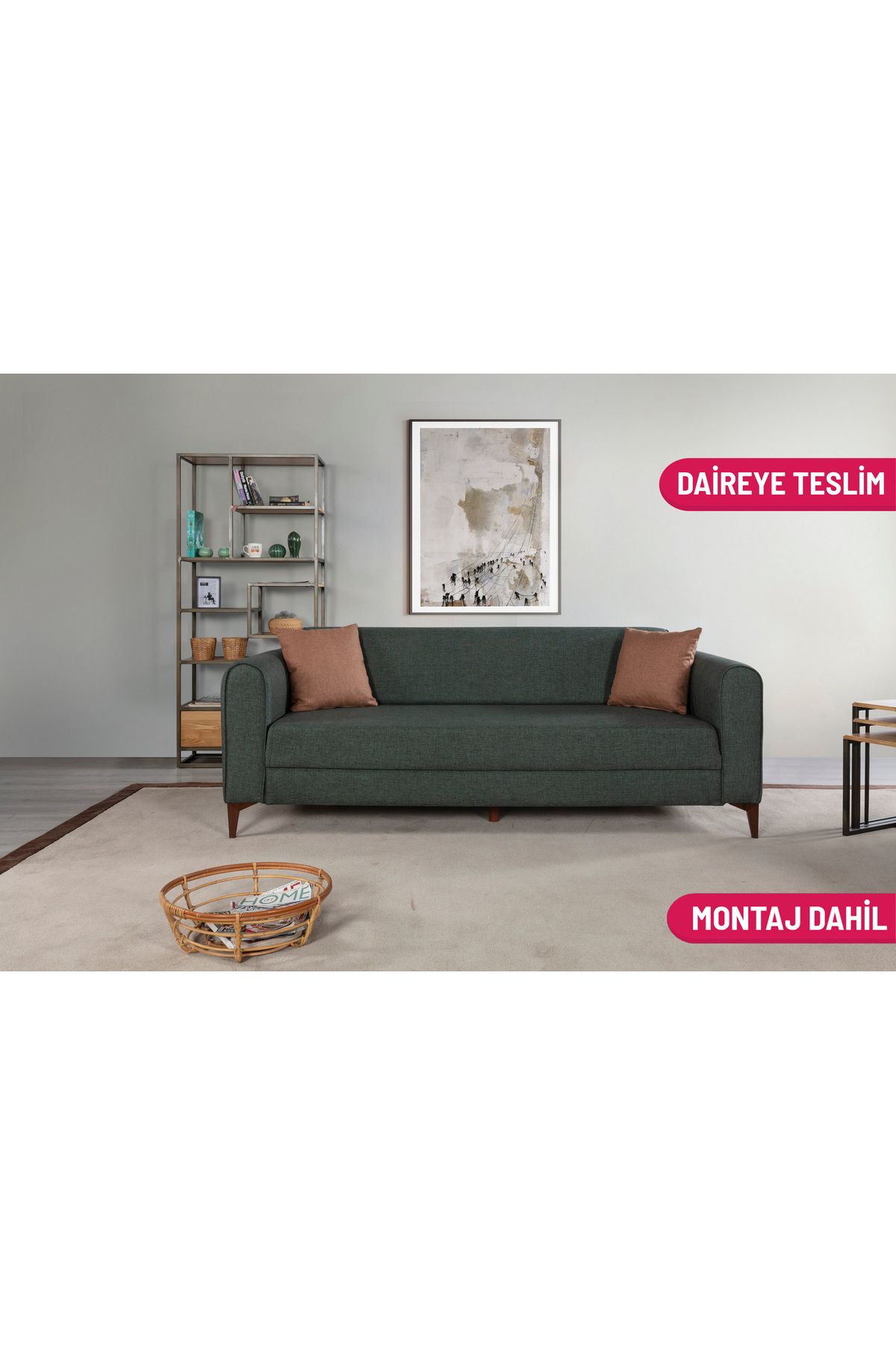 Elance Home POTTUS YATAKLI SANDIKLI ÜÇLÜ KANEPE YEŞİL