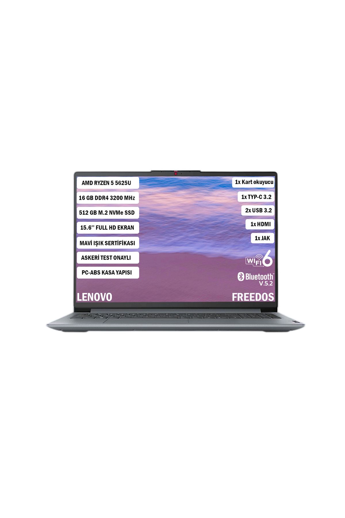 LENOVO IDEAPAD İNCE 3 15ABR8 AMD Ryzen 5 5625U 16 GB 512 GB SSD FREEDOS 15,6'' FHD 82XM00PWTX