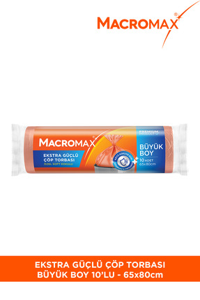 MACROMAX Ekstra Güçlü Çöp Torbası Büyük Boy (65x80 cm), Soft Kokulu 10 Adet