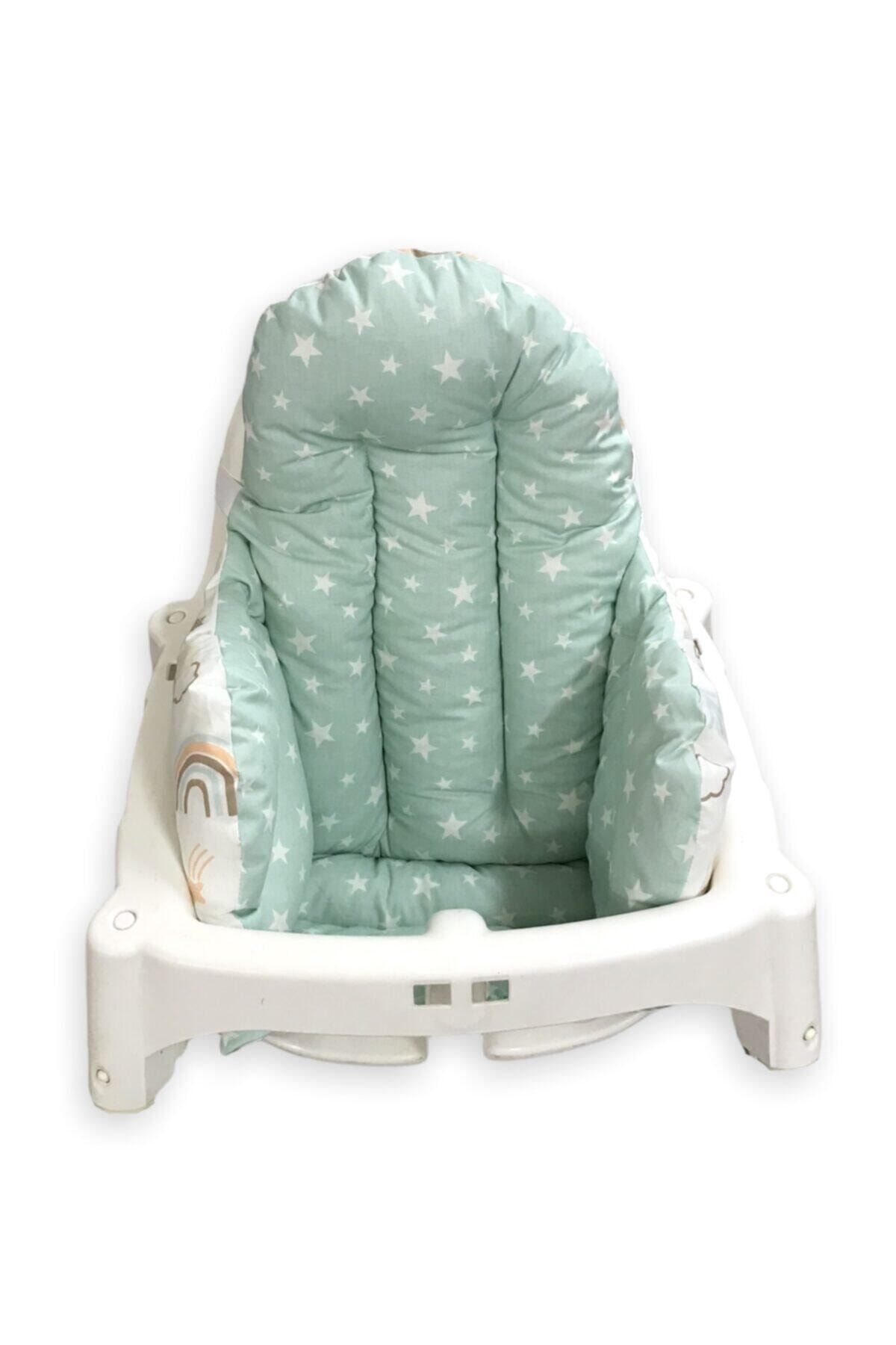 Bebek Özel Pamuklu Bebek Çocuk Mama Sandalyesi Minderi Kahverengi Gökkuşağı Yeşilli fotoğrafı 3 (önizleme)