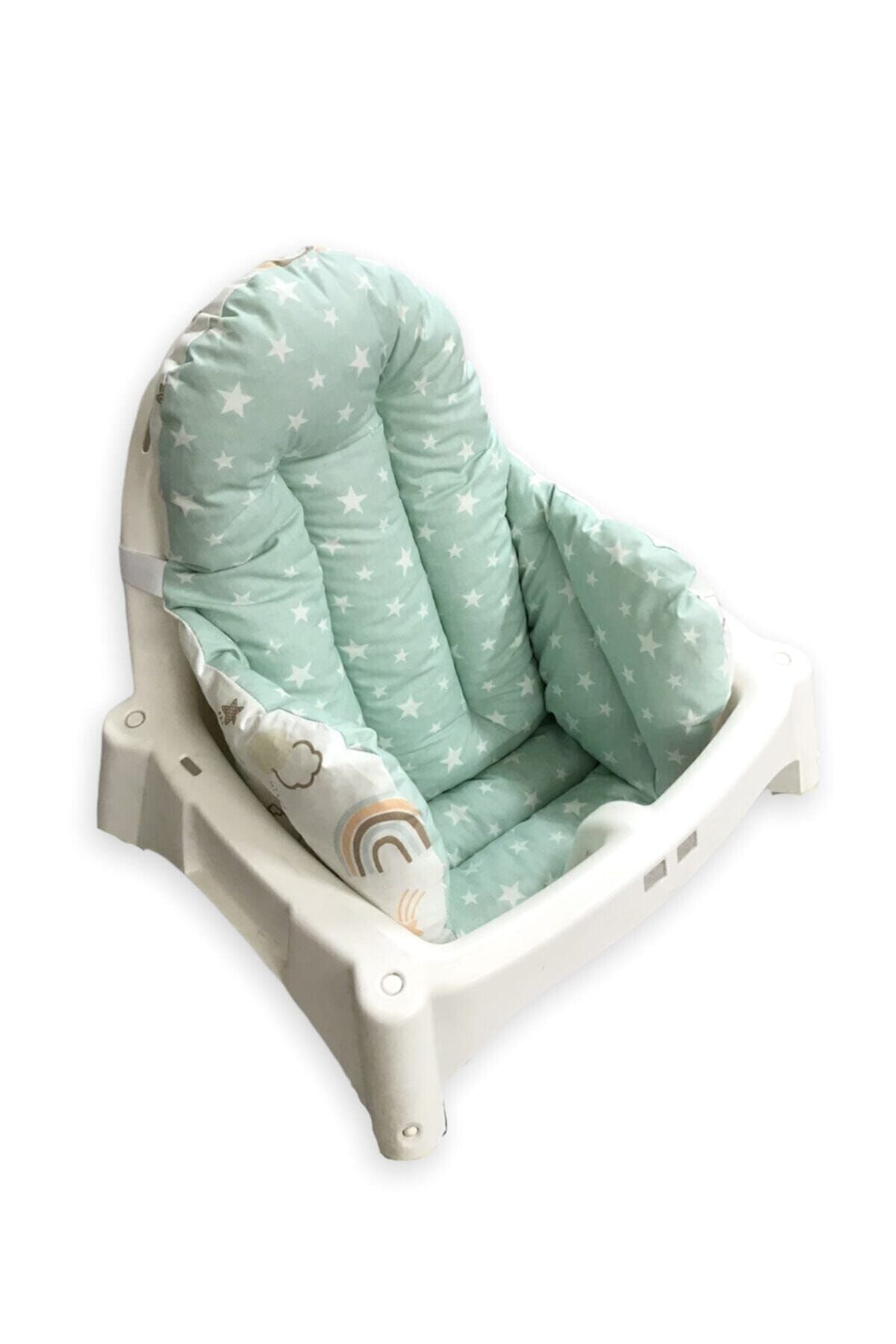 Bebek Özel Pamuklu Bebek Çocuk Mama Sandalyesi Minderi Kahverengi Gökkuşağı Yeşilli fotoğrafı 4 (önizleme)