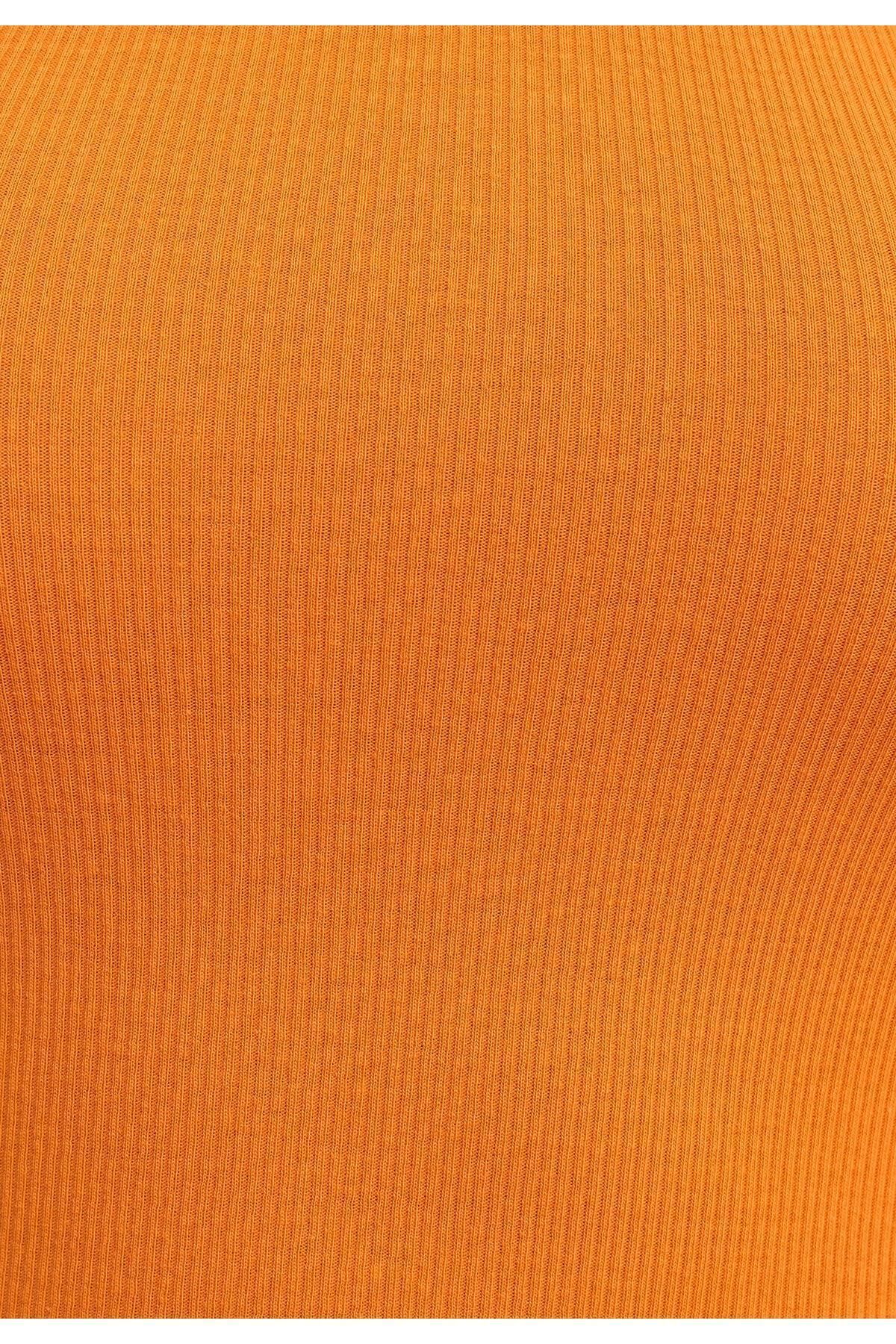 la & vetta-Woman's Orange Ribbed T-shirt Halter Collar Knitted Singlet 5
