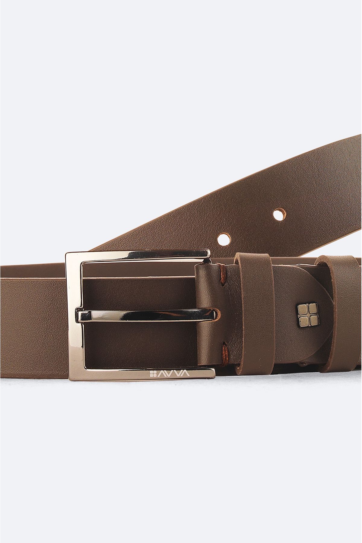 Avva-Men's Brown Plain 100% Leather Belt A32y9322 2