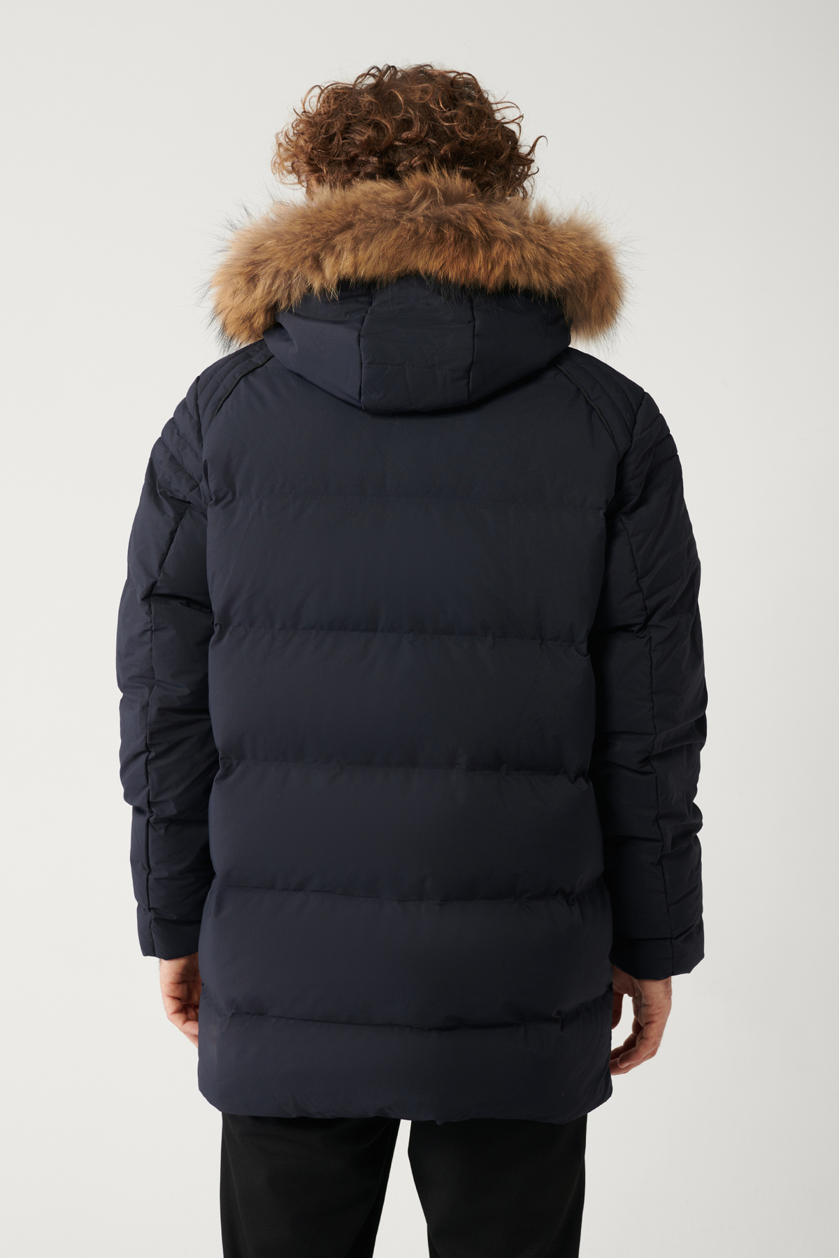 Avva-Marineblaue Pufferjacke für Herren, Gänsefedern, wasserabweisend und winddicht, Kapuze und Pelzkragen, bequem 5