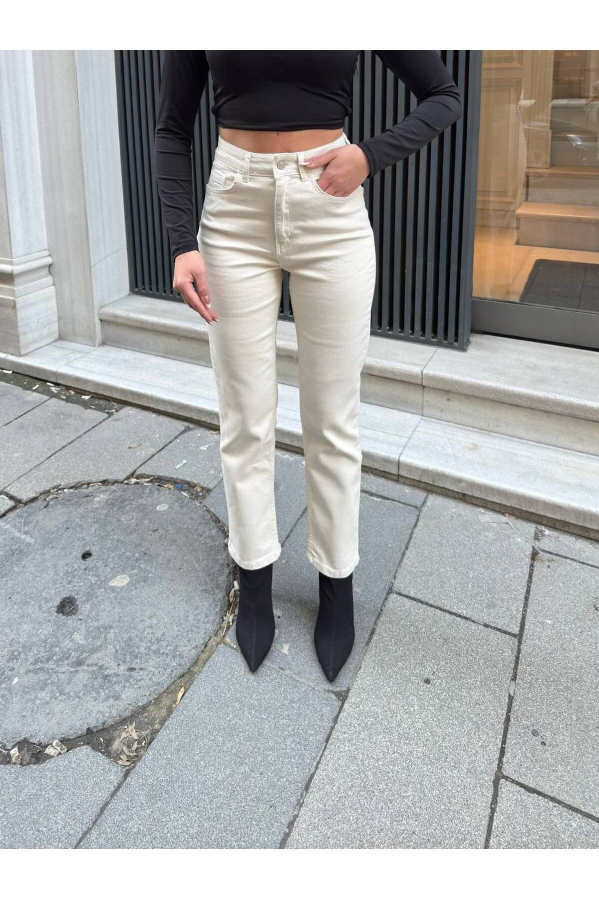 Miele Woman Kadın Yüksek Bel Likralı Mom Fit Full Likra Esnek Jeans