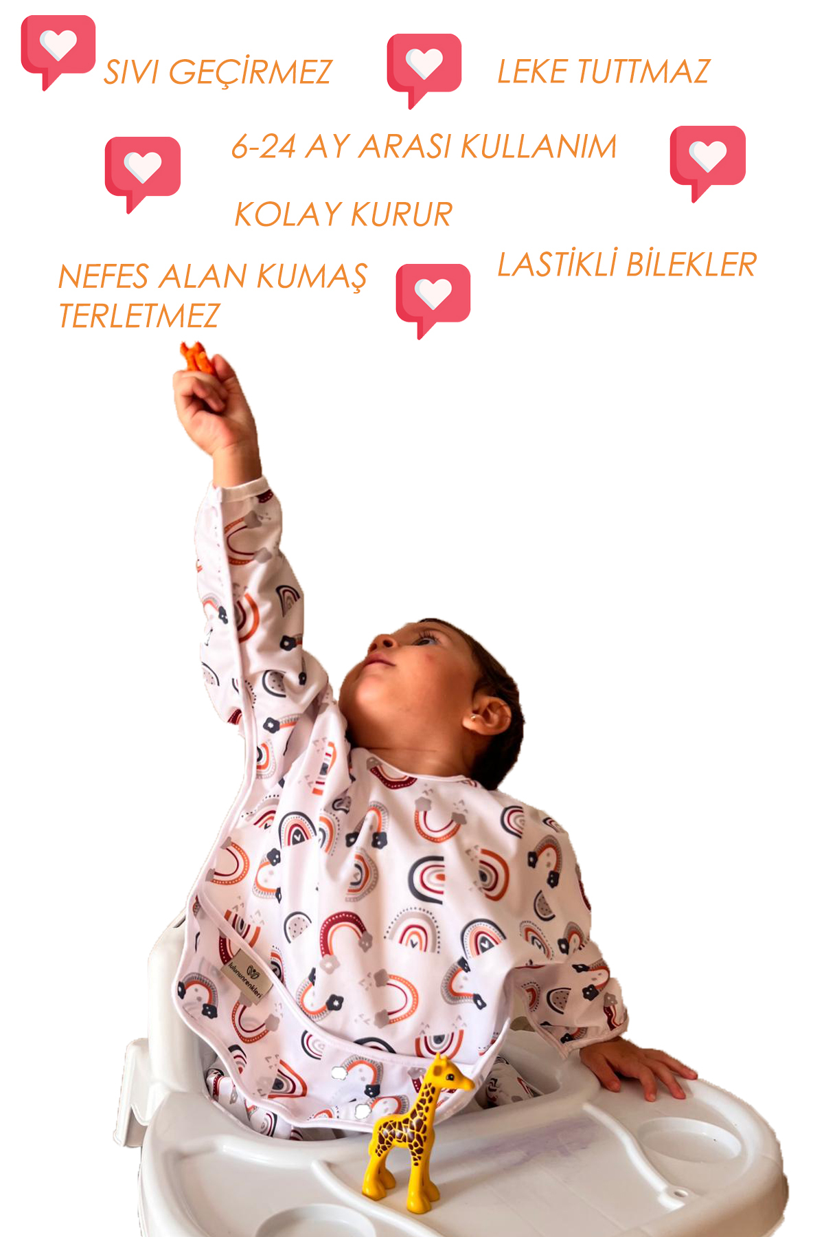 Lulunun Renkleri Su Geçirmez Uzun Kollu Bebek Mama Önlüğü – Kolay Temizlenebilir, Leke Tutmaz, 6-24 Ay fotoğrafı 2 (önizleme)