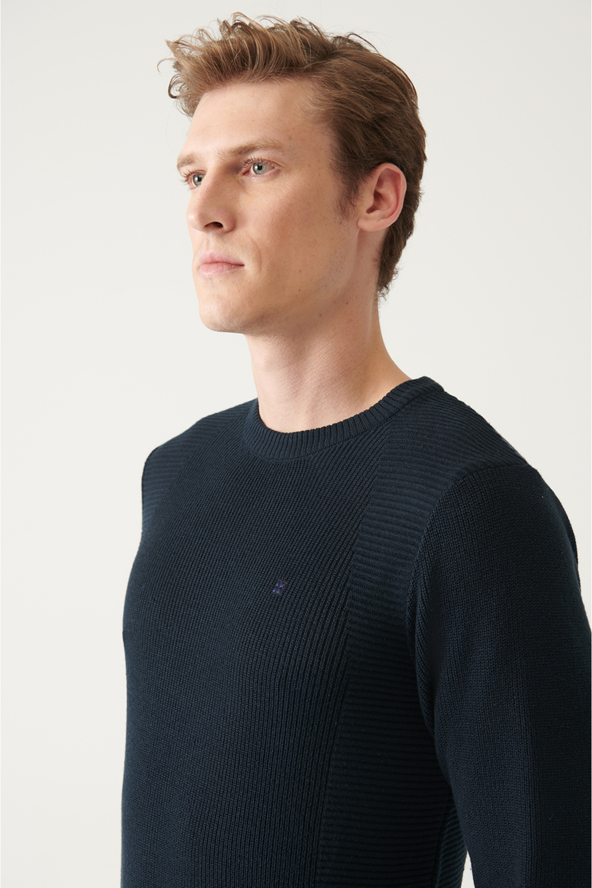 Avva-Marineblauer Jacquard-Strickpullover mit Rundhalsausschnitt für Herren A22y5178 2
