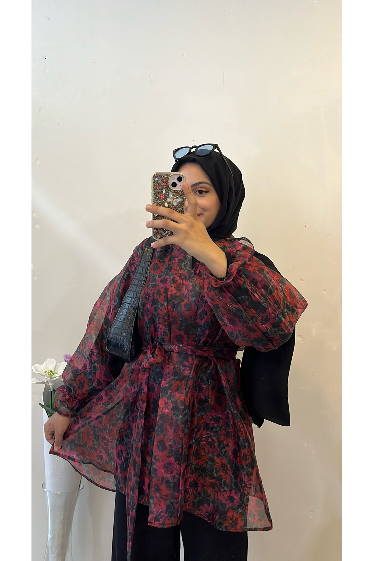 DİLEKBUTİK organze çiçek desenli kimono görsel 3