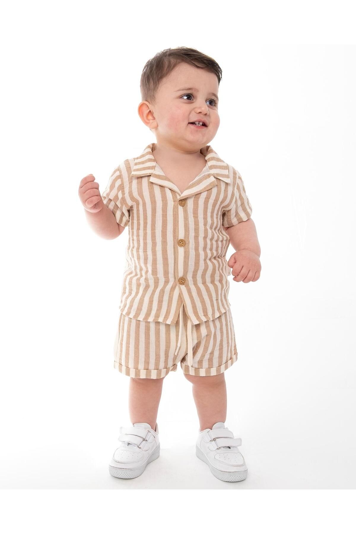 çojuxs ÇİZGİLİ GÖMLEK AYLIK ERKEK 2Lİ TAKIM bebek