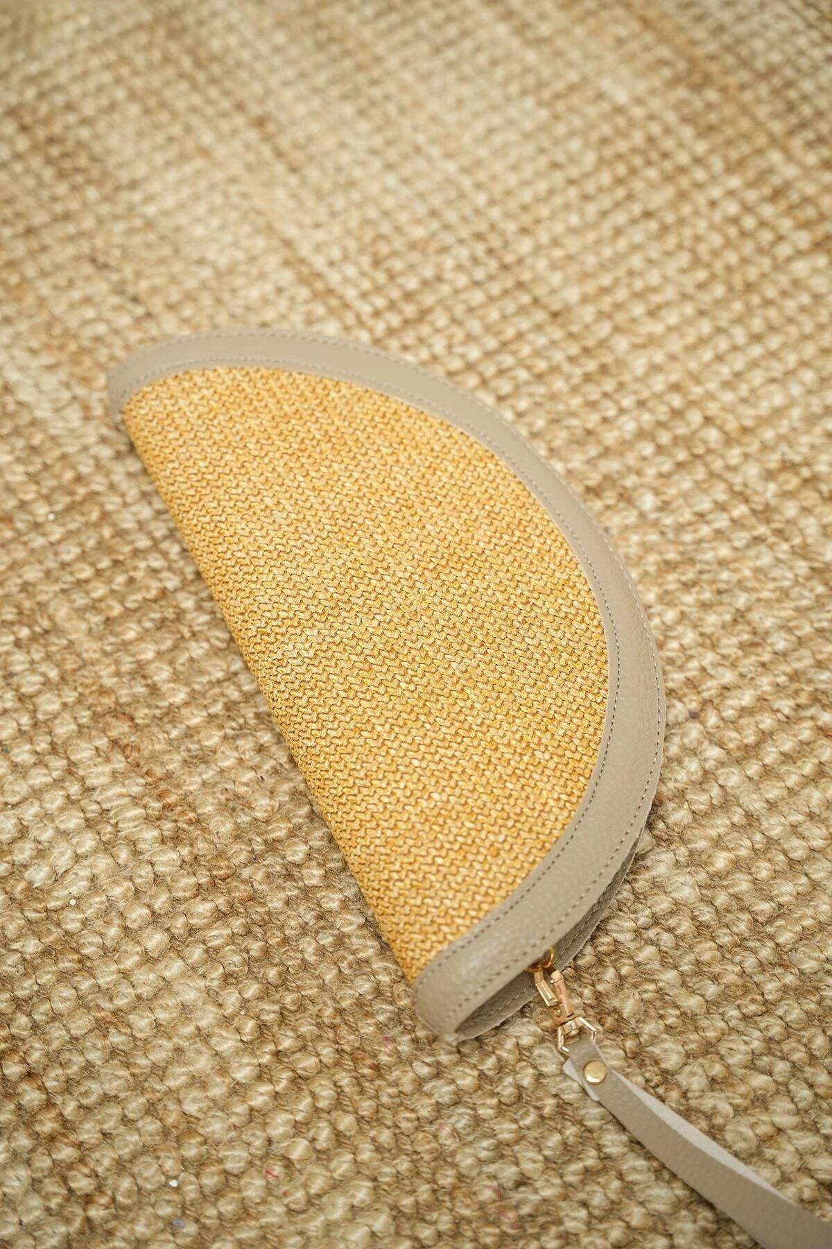 LAMİNTA Areyo Hasır Oval Clutch VİZON