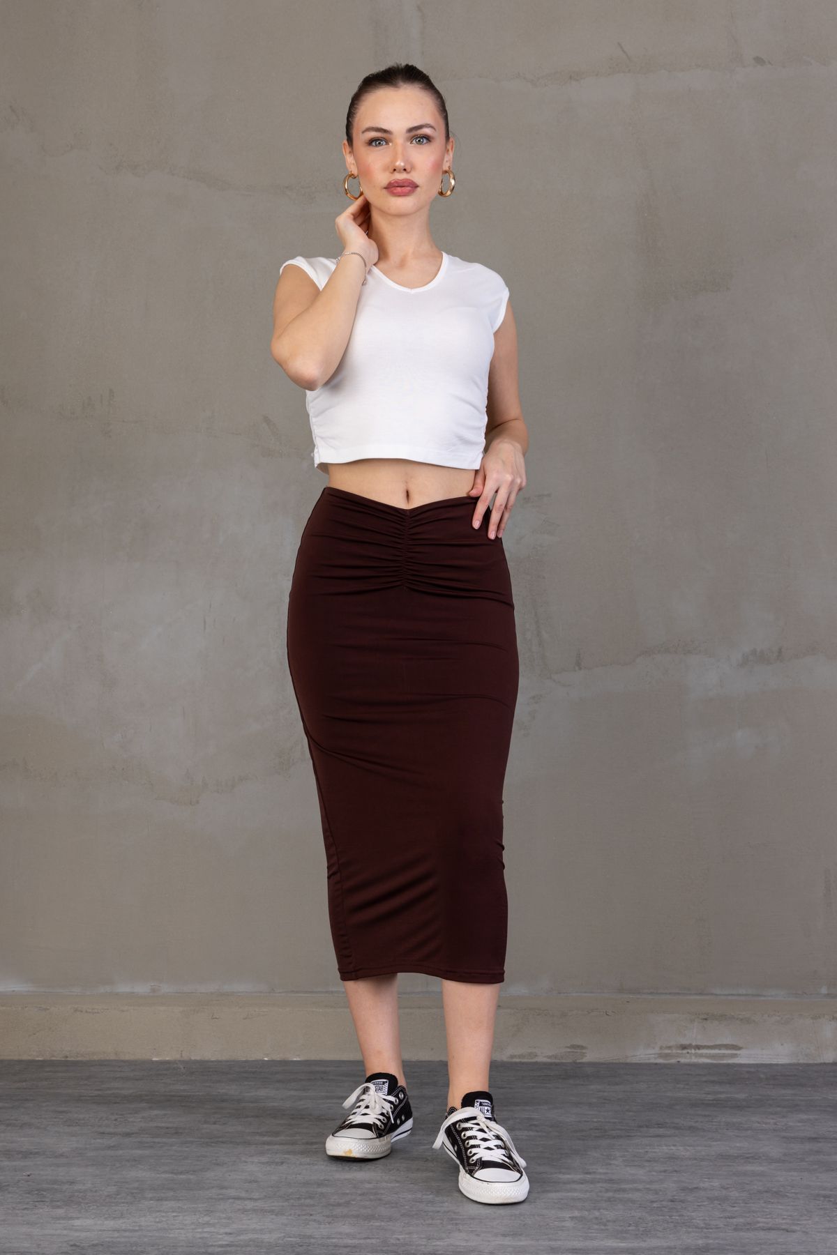 Zula Moda Dpareli Midi Boy Kalem Etek – Astarlı, Yazlık, Beli Lastikli