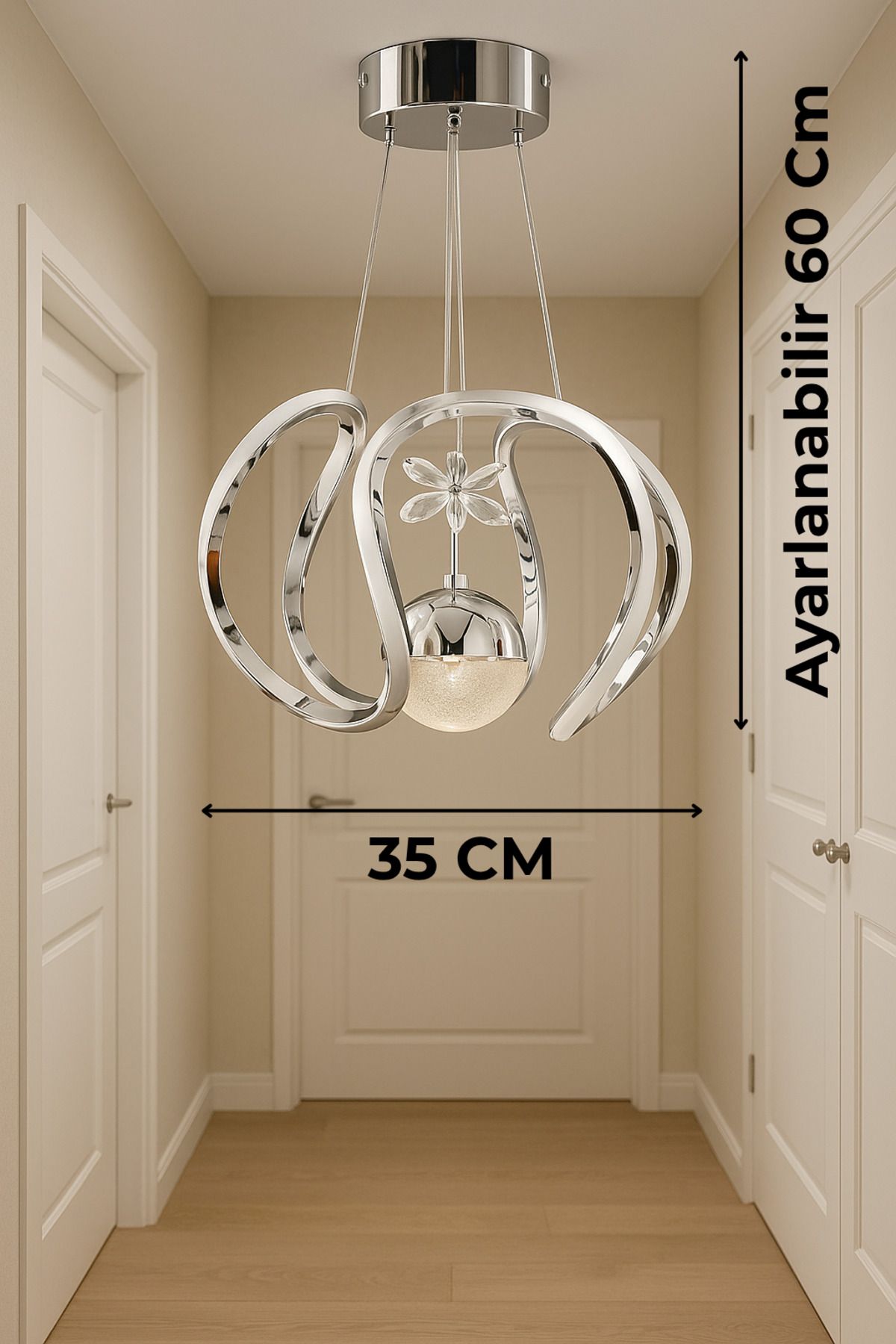 AILEEN Modern Krom LED Sarkıt Avize - Dekoratif Tavan Aydınlatması 35 cm | Ayarlanabilir 60 cm