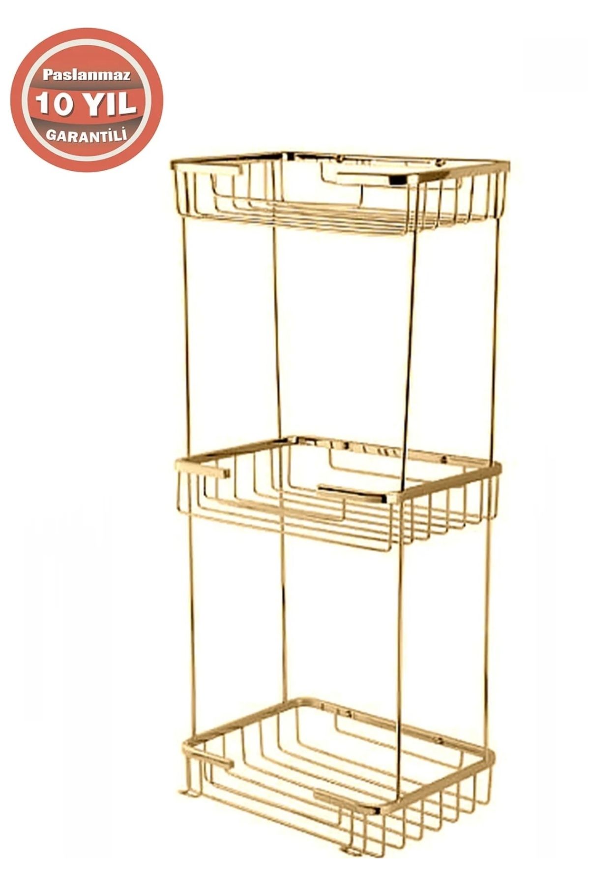 ÇELİK BANYO Paslanmaz Pirinç Taci 22x15cm Şampuanlık Banyo Rafı Altın Gold