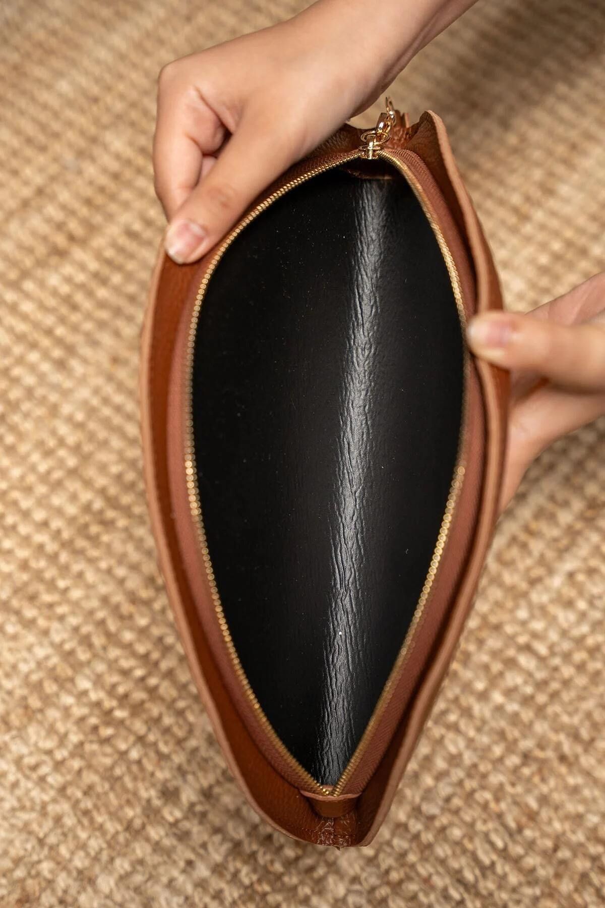 LAMİNTA Areyo Hasır Oval Clutch TABA