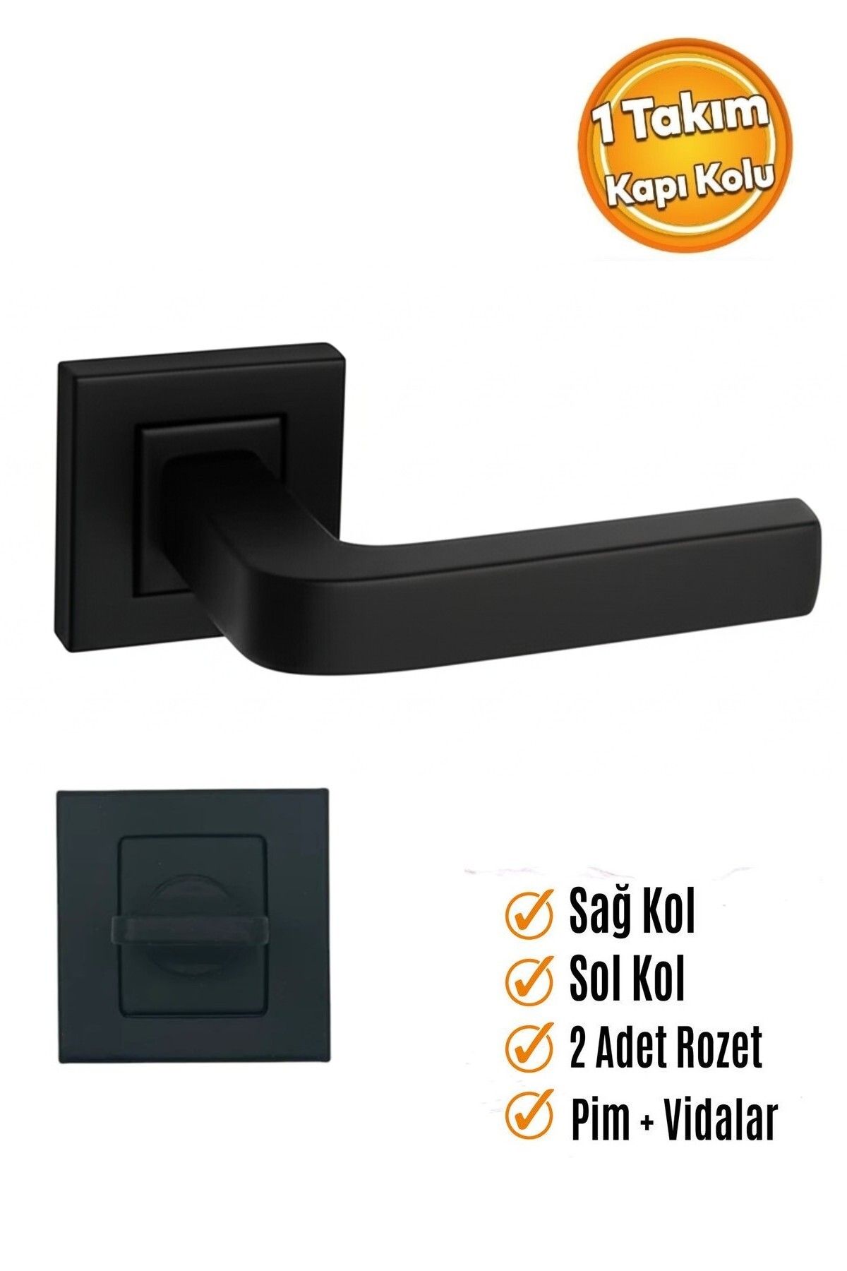 Sofuoğlu-Seyhan Stainless Steel Matte Black Square Rosette Wc Door Handle / Is for Wc Doors 1