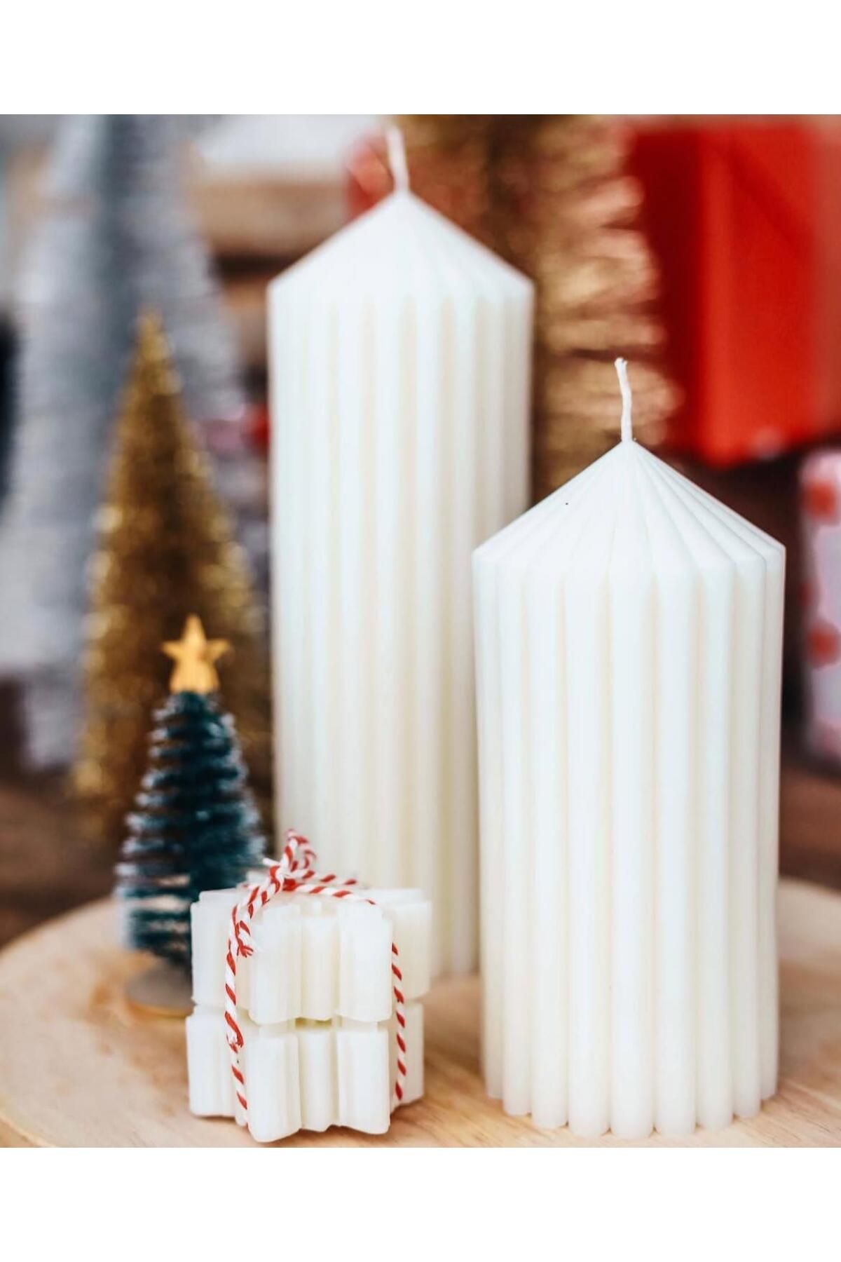 SCA CANDLE Dekoratif Mum çokgen 20 Cm+15 Cm +kar tanesi 2 Adet toplam 4 parça