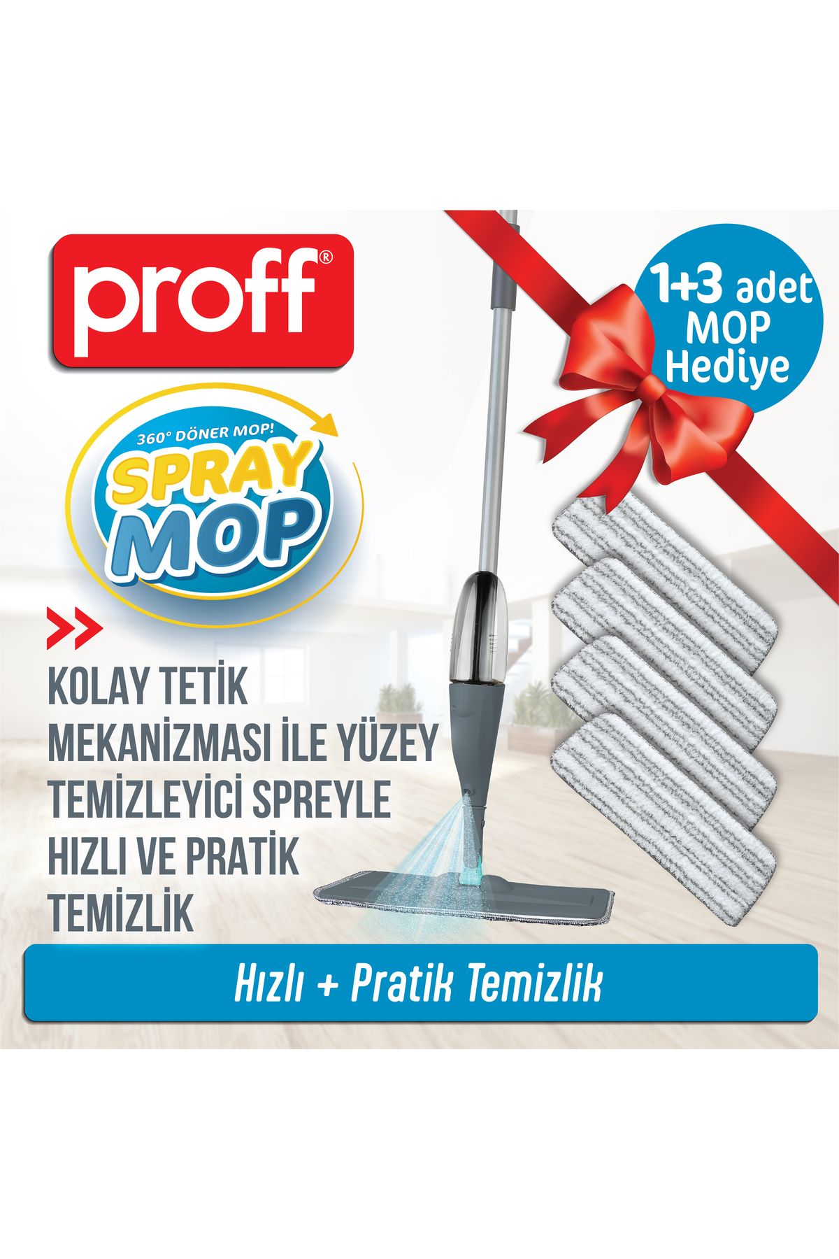 teknotrust Sprey Mop ve 3 Yedek Mop ile Temizlik Kolaylığı