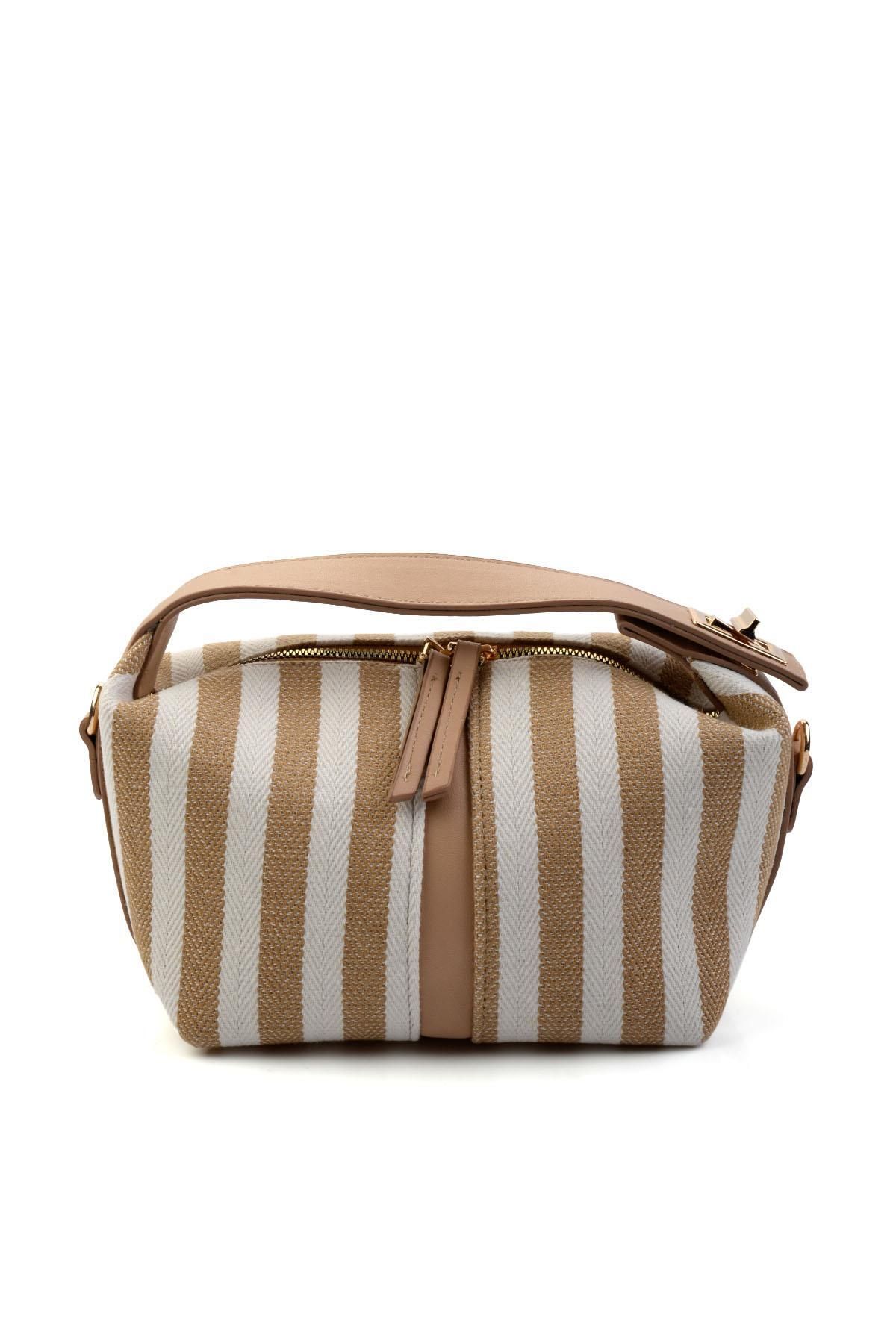 Bambi Camel Çizgili Kadın Postacı Çanta C06486250618