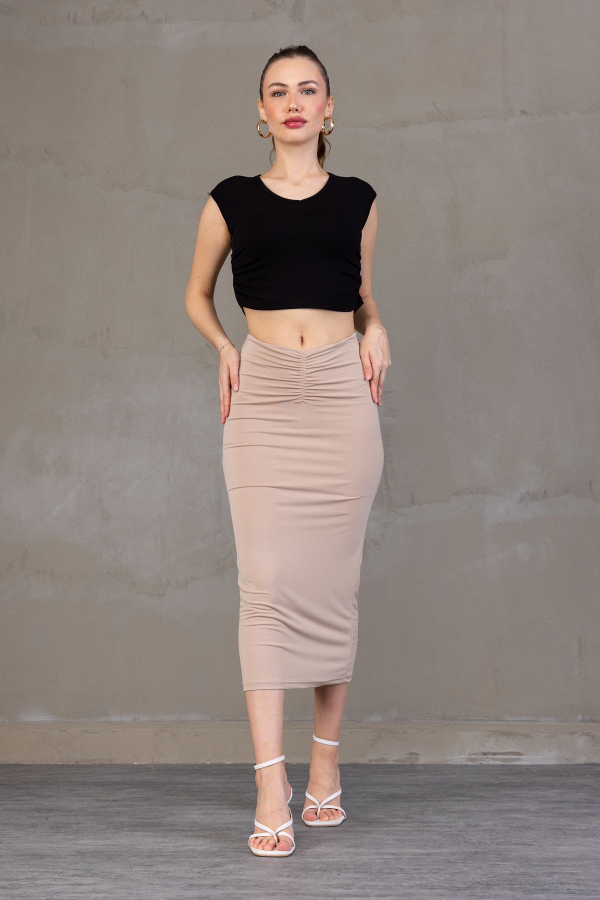 Zula Moda Dpareli Midi Boy Kalem Etek – Astarlı, Yazlık, Beli Lastikli