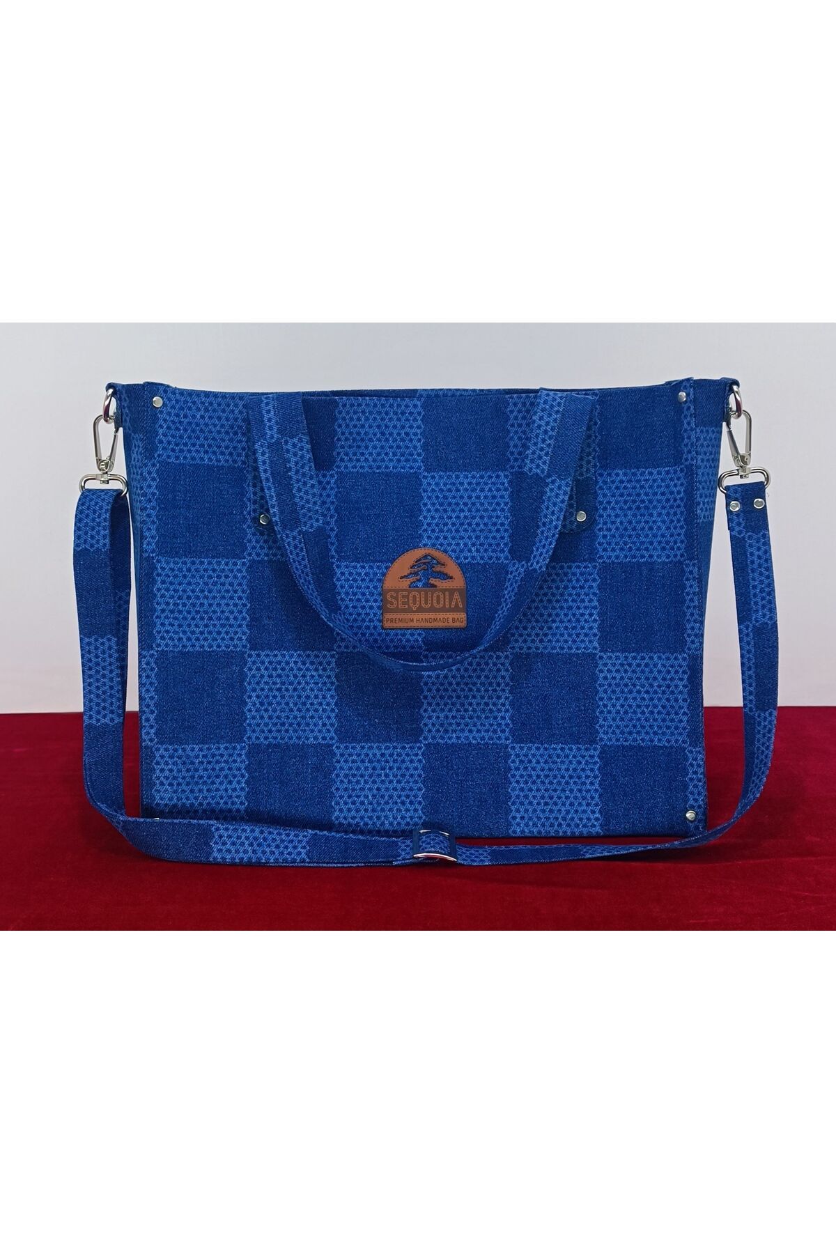 Sequoia Bags DENİM ÇANTA Büyük Piksel Desenli Lazer Efektli Tekne Denim Çanta BYPXLTKN200 Model