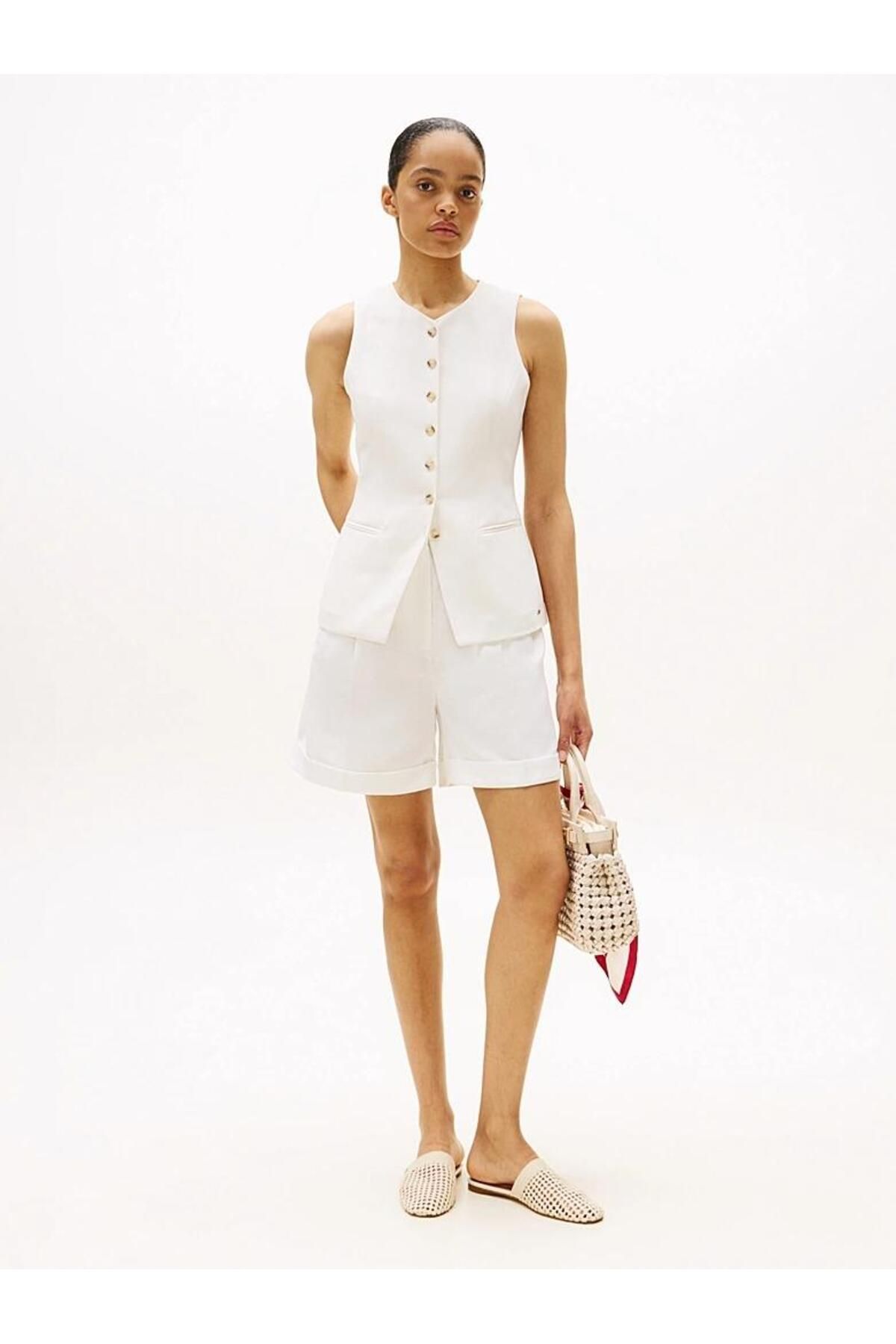 Tommy Hilfiger Kadın LINEN MIX PLEATED SHORT Şort