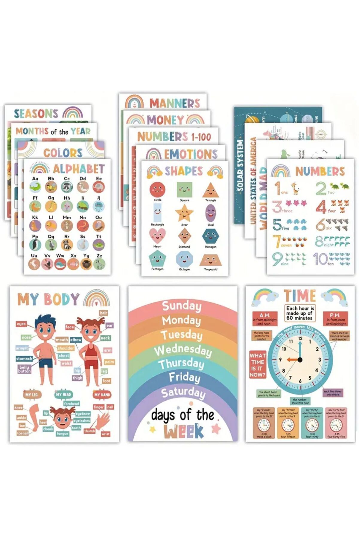 Veloma Home & Toys 16lı Çocuklar İçin Eğitici İngilizce Poster Seti
