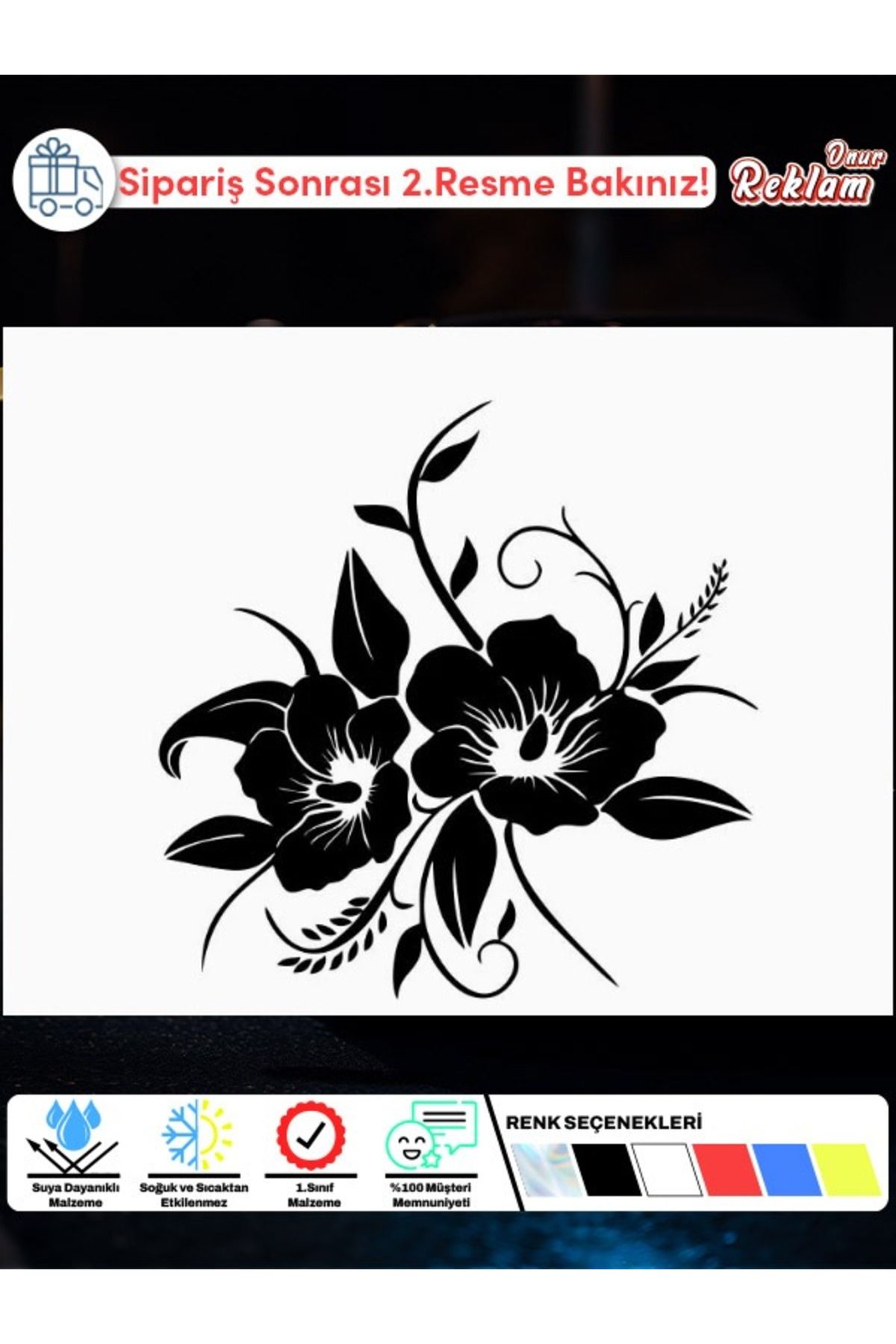 Onur Reklam Dekoratif Çiçek Desenli Araç & Cam Sticker – 15x22 cm – Suya Dayanıklı