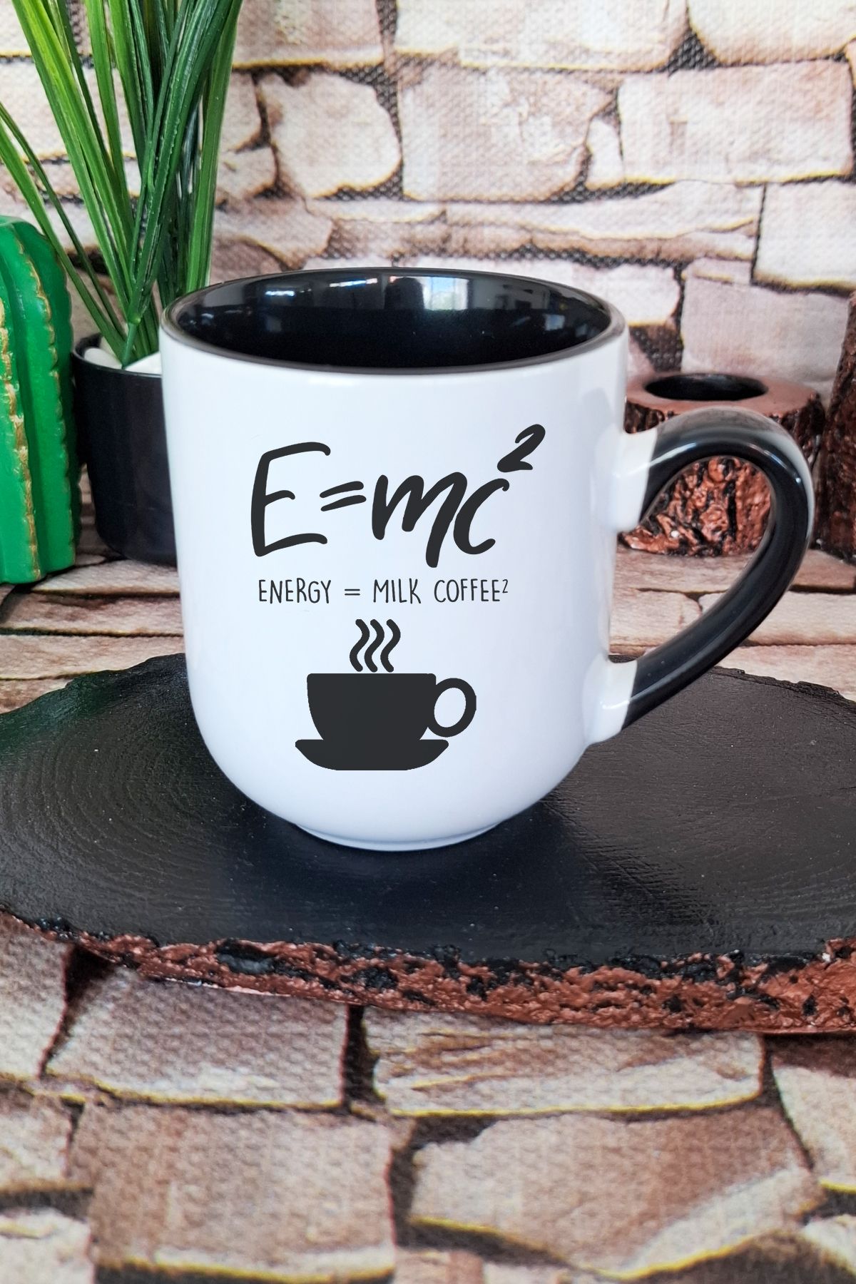 qoeuyl boutique E=mc2 Kimya Eğlenceli Öğrenci Hediye Baskılı İçi ve Kulpu Siyah Renkli Premium Kupa Bardak