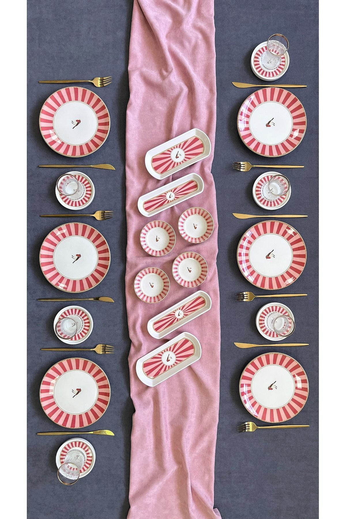 Erbaşlar Love Bırd Kırmızı Yuvarlak 20 Parça 6 Kişilik Lüx Kahvaltı Takımı Seti Kahvaltılık Seti