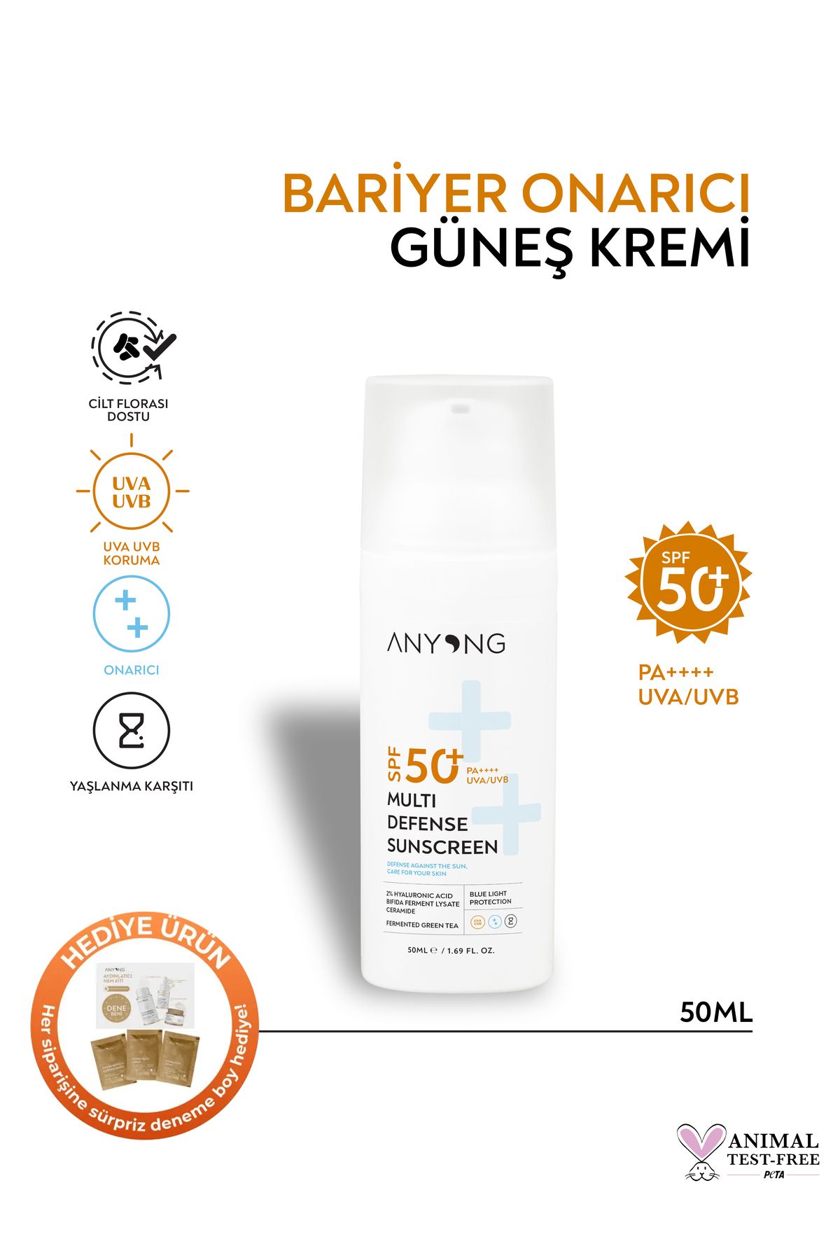Anyong Nemlendirici ve Onarıcı Güneş Kremi – SPF 50+ - Yüz İçin - Yeni Nesil Mavi Işık Koruması