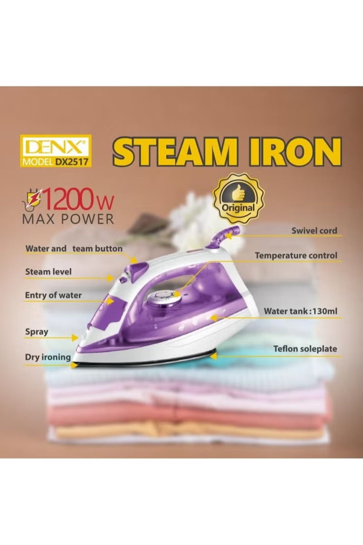 Denx-1200W multifunction steam iron with temperature control function 7