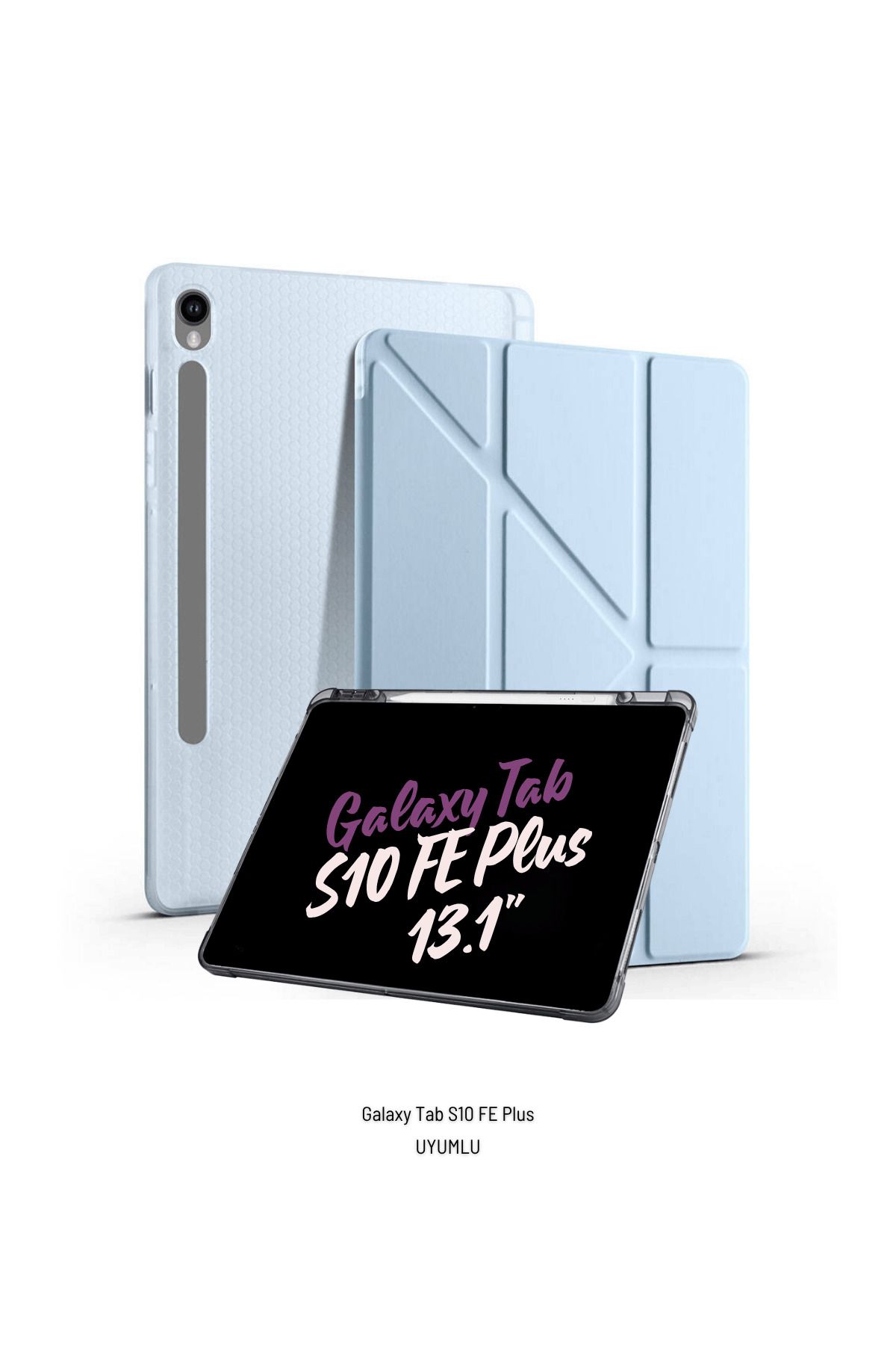 Fuchsia Galaxy Tab S10 FE Plus Uyumlu 13.1 inç Kalem Bölmeli Standlı Tri Folding Tablet Kılıfı