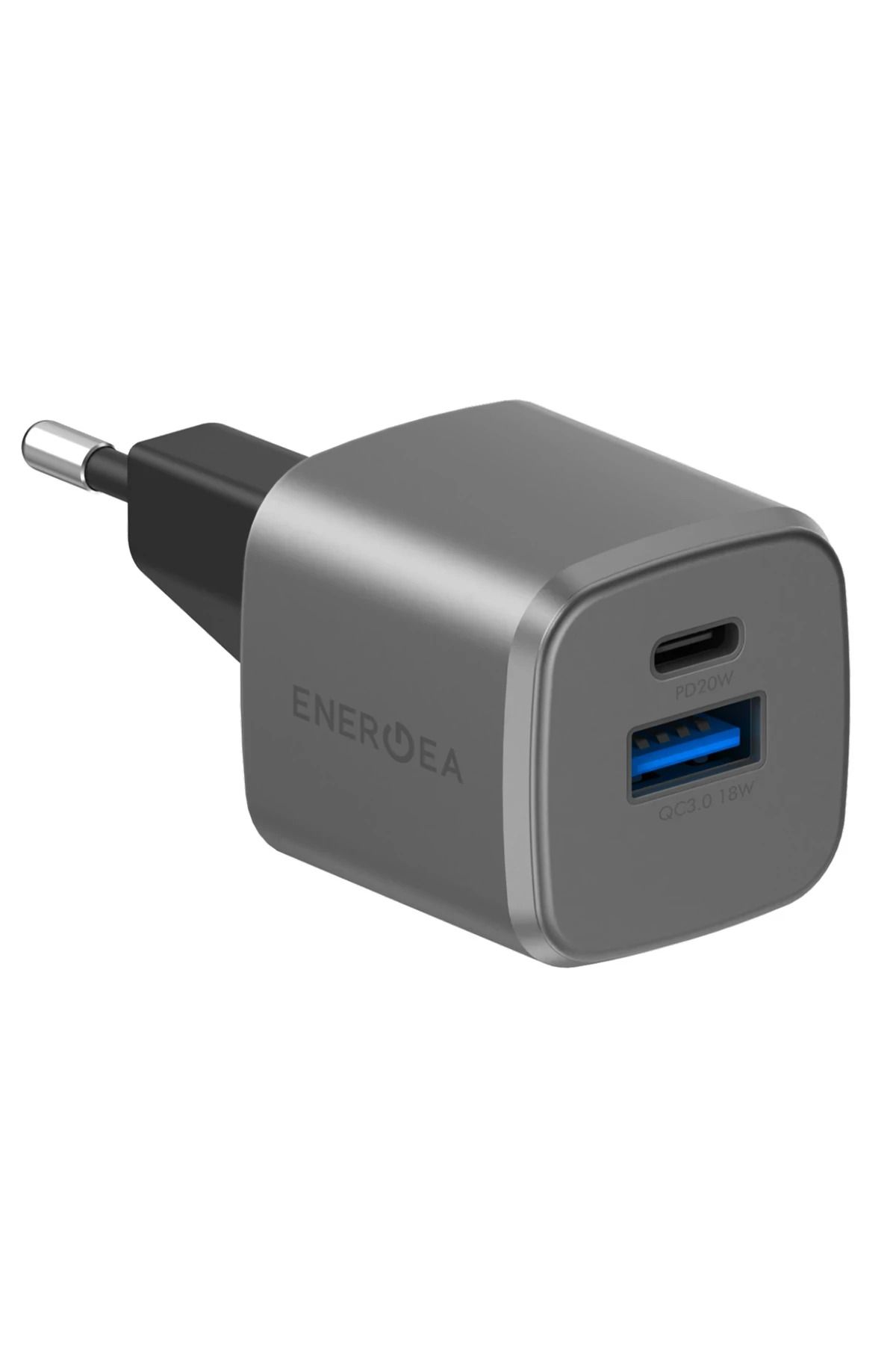 Energea AmpCharge GaN20 20W Type-C ve 18W USB 3.0 Çıkışlı Hızlı Şarj Aleti