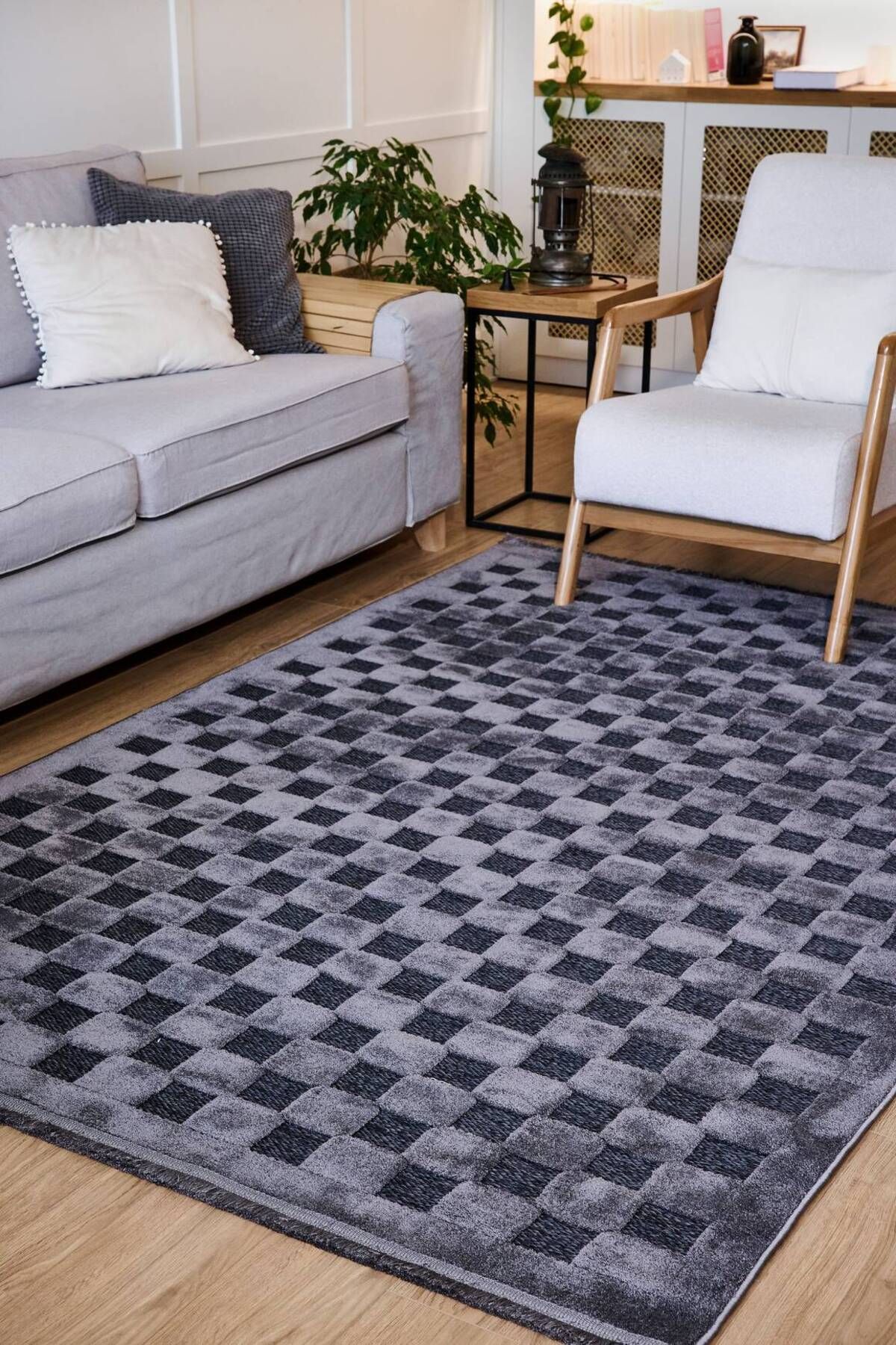 akbel halı & yatak exclusive home design Orion 4214 Antrasit - Dokuma Halı | Flat Cut Desenli Salon Halısı