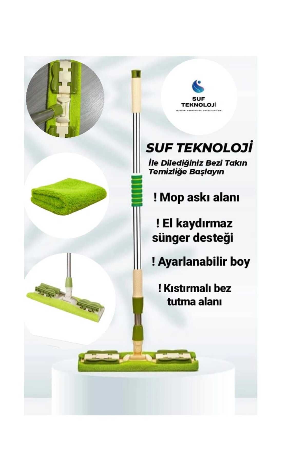 teknotrust Teleskopik Mandallı Mop, Tak Bezi, Yedek Bez Hediye, Kolay Kullanım