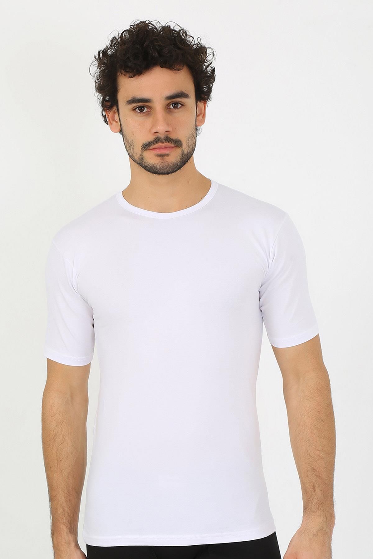 PuShe Erkek Sıfır Yaka Likralı Beyaz T-Shirt 65710