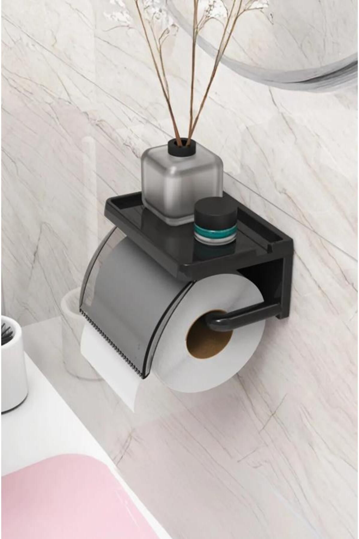 Hayveys Yapışkanlı Raflı Tuvalet Peçeteliği Kapaklı WC Kağıtlık