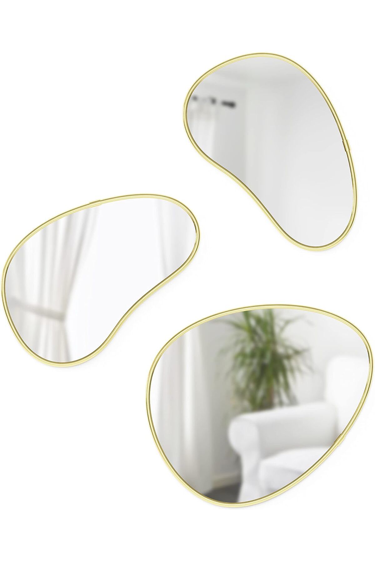 mazıdağı mazzıdağ Hubba Pebble Duvar Montaj Aynaları, 3'lü Set, Pirinç new store 1133631
