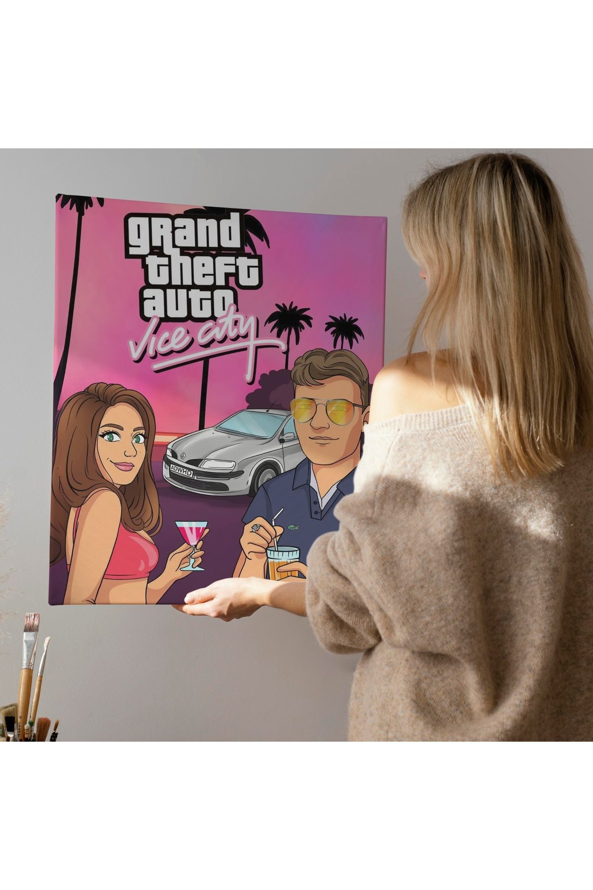 ÇELİKLER HEDİYE Kişiye Özel Karikatür Kanvas – Fotoğraftan Hazırlanan Hediye Tablo