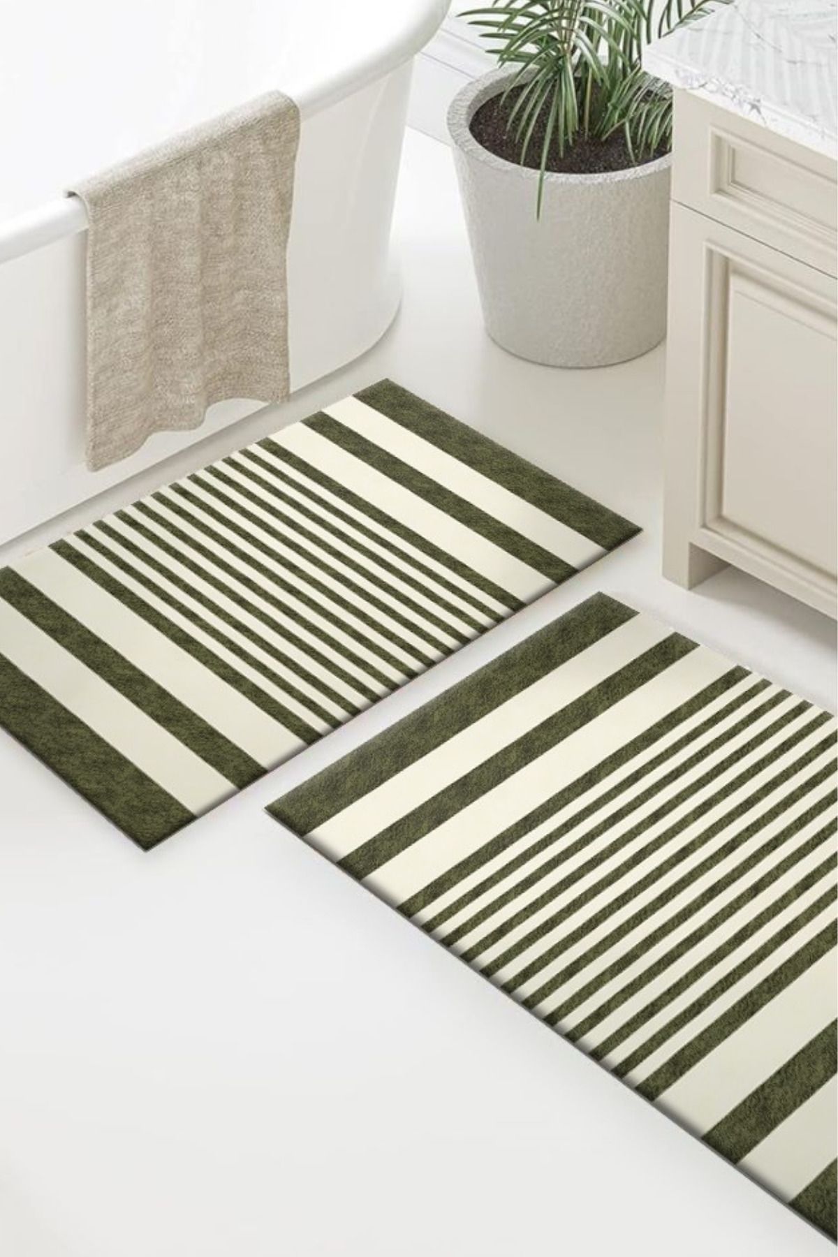 DERAS HOME 2'li Yıkanabilir Kaymaz Taban Banyo Paspası 60*100 Cm - 40*60 Cm