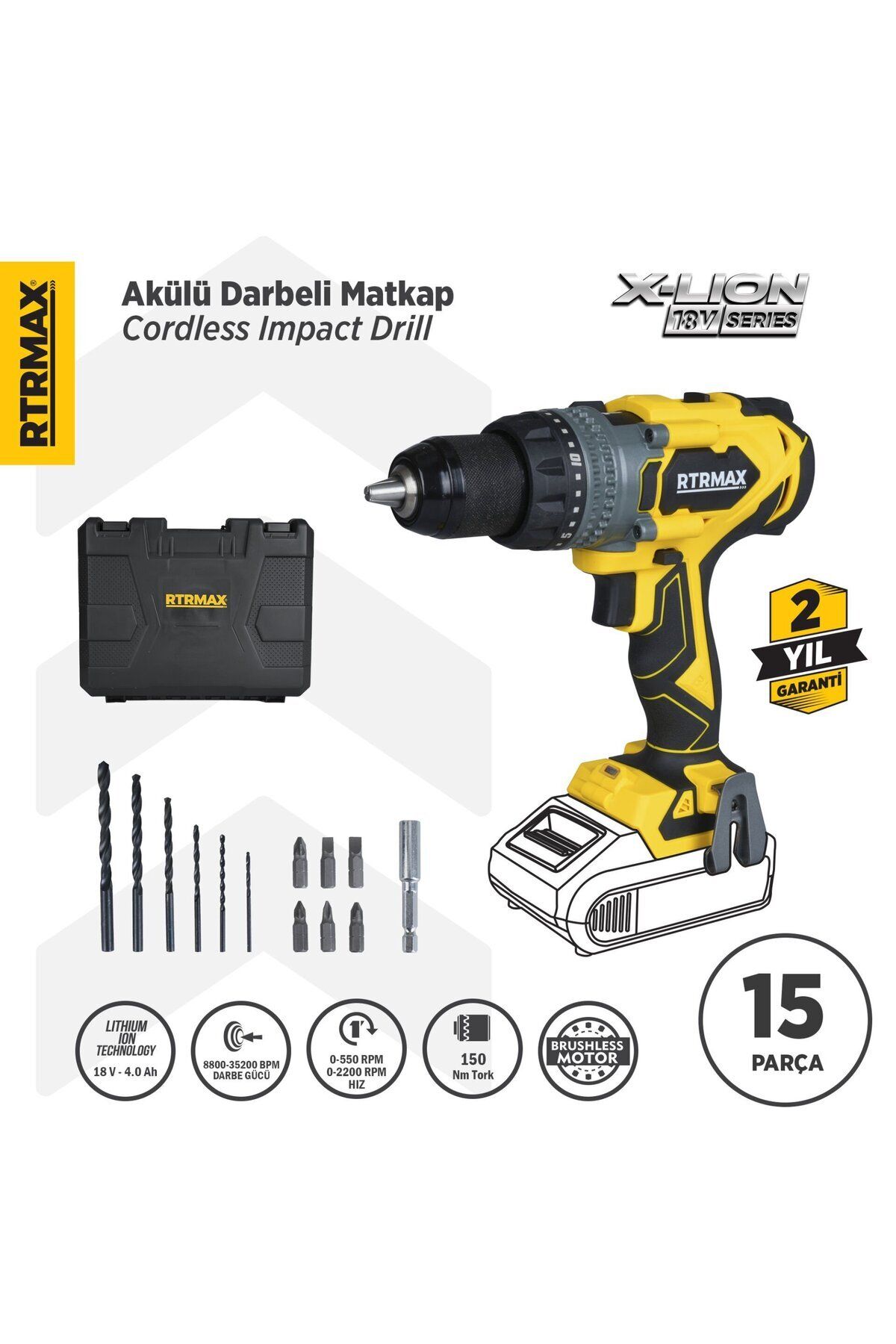 Elioure Şarjlı Darbeli Matkap 150Nm Kömürsüz, Akü Hariç, Güç ve Performans Sizi Bekliyor