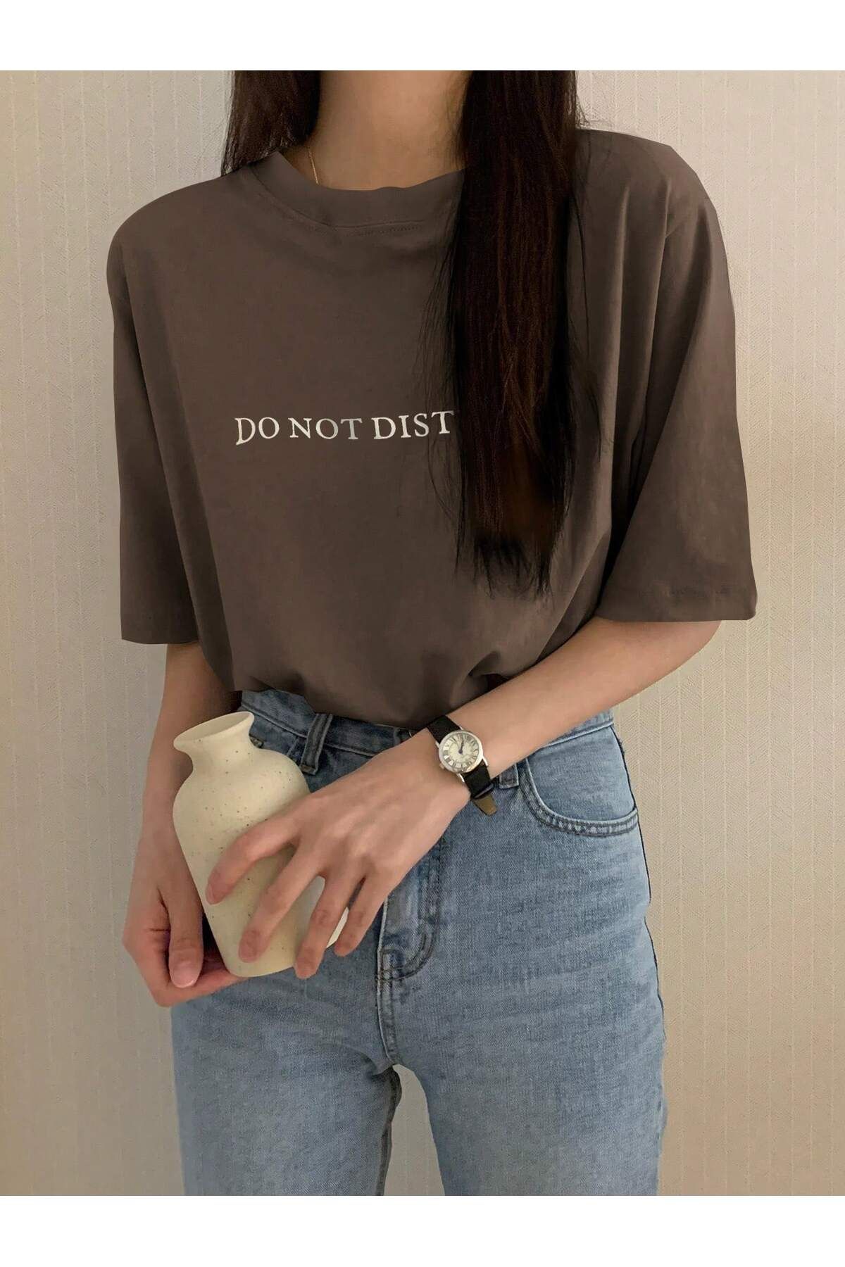 JANSO GROUP -KADIN PAMUKLU BASKLI DO NOT DISTURB KISA KOLLU TSHIRT OVERSİZE BÜYÜK BEDEN