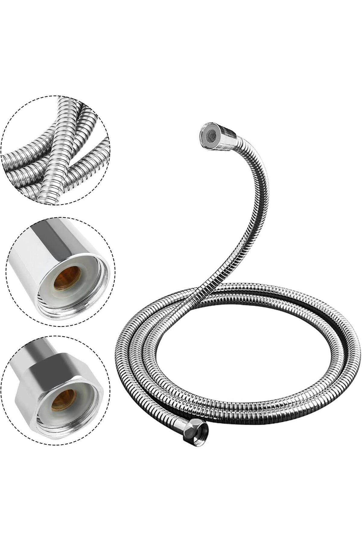 mazıdağı 200cm Paslanmaz Çelik Çift Kenetli Uzun Duş Spirali/Patlamaya Dayanımlı Banyo Hortum
