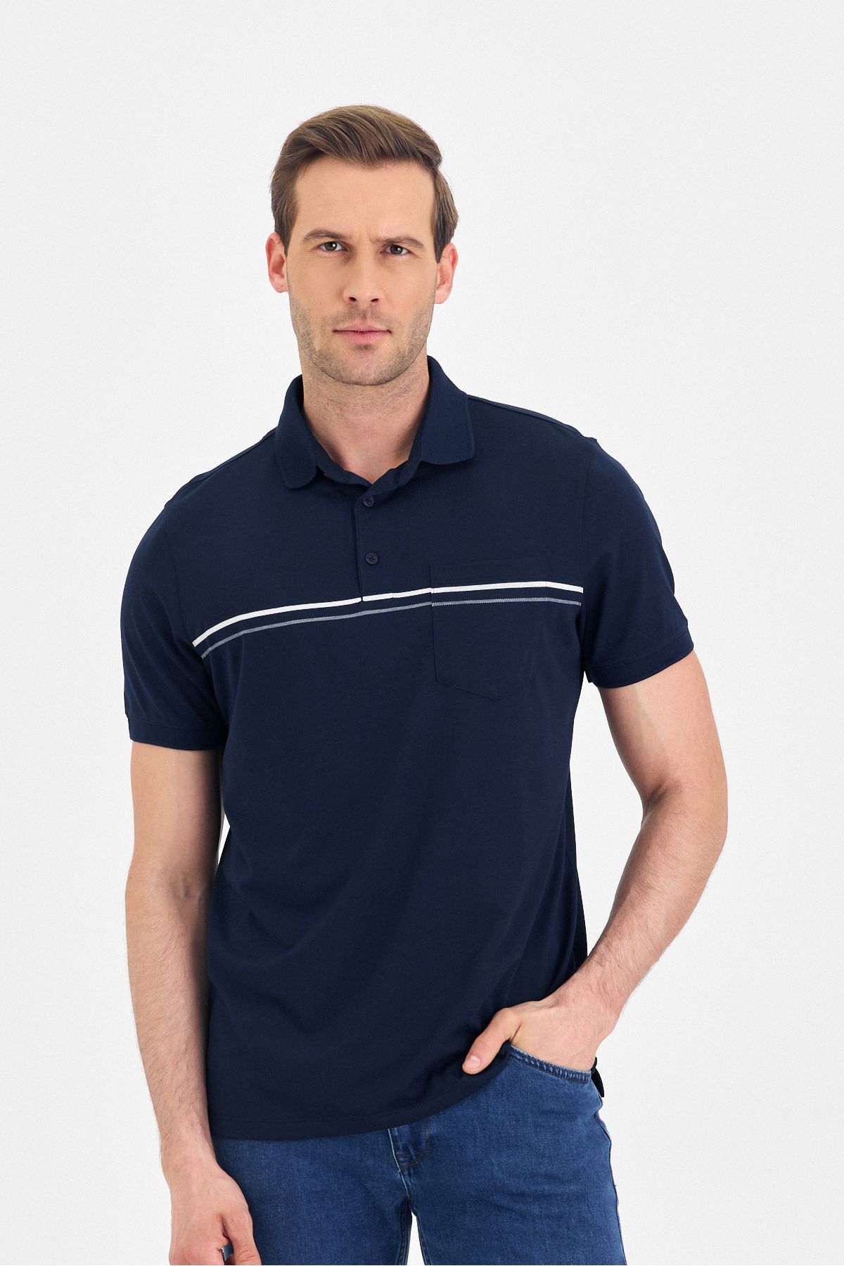 Wellalux Erkek Polo Yaka, Çift Çizgili ,Cepli T-shirt